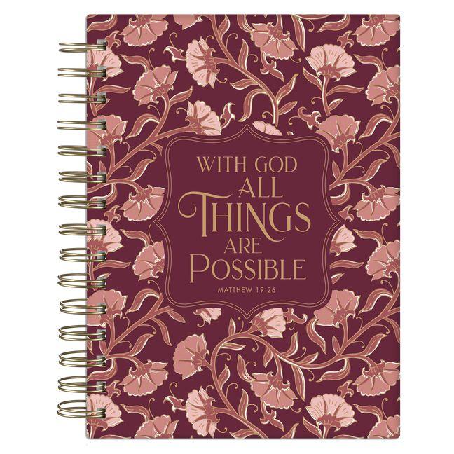 Vorderes Coverbild Journal Spiral-Bound Pink Floral with God Matt. 19:26