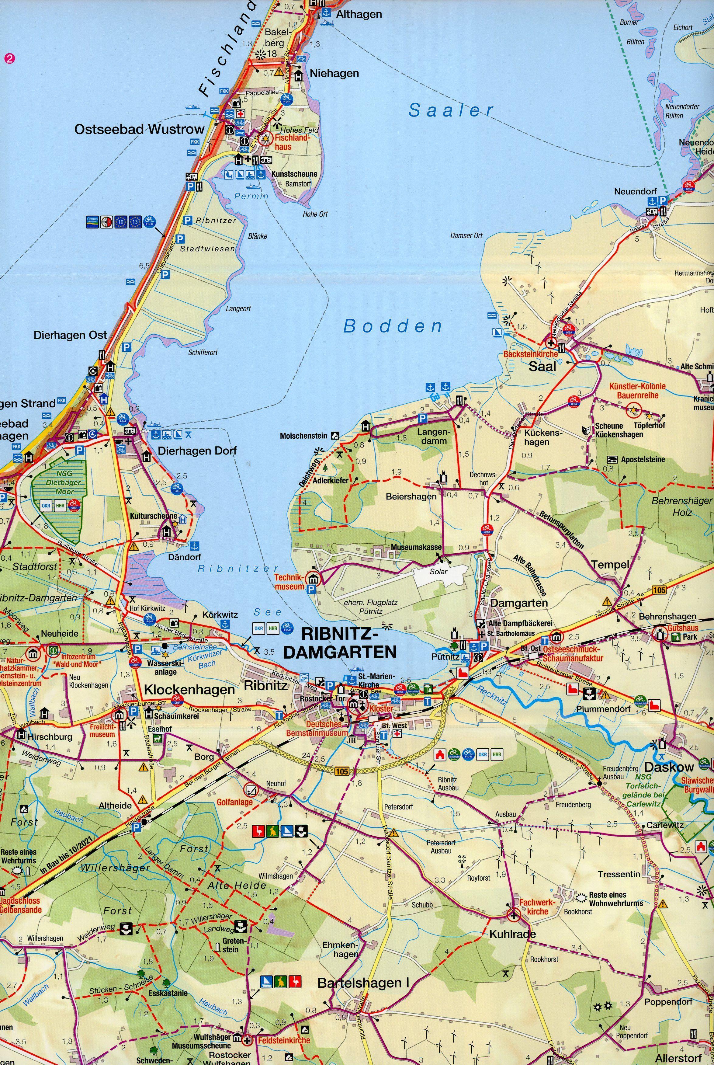 Beispielinhalt (Bild) Fahrradkarte Darß - Fischland,Fischland,Recknitztal 1:75000 (Wasser- und reißfest)