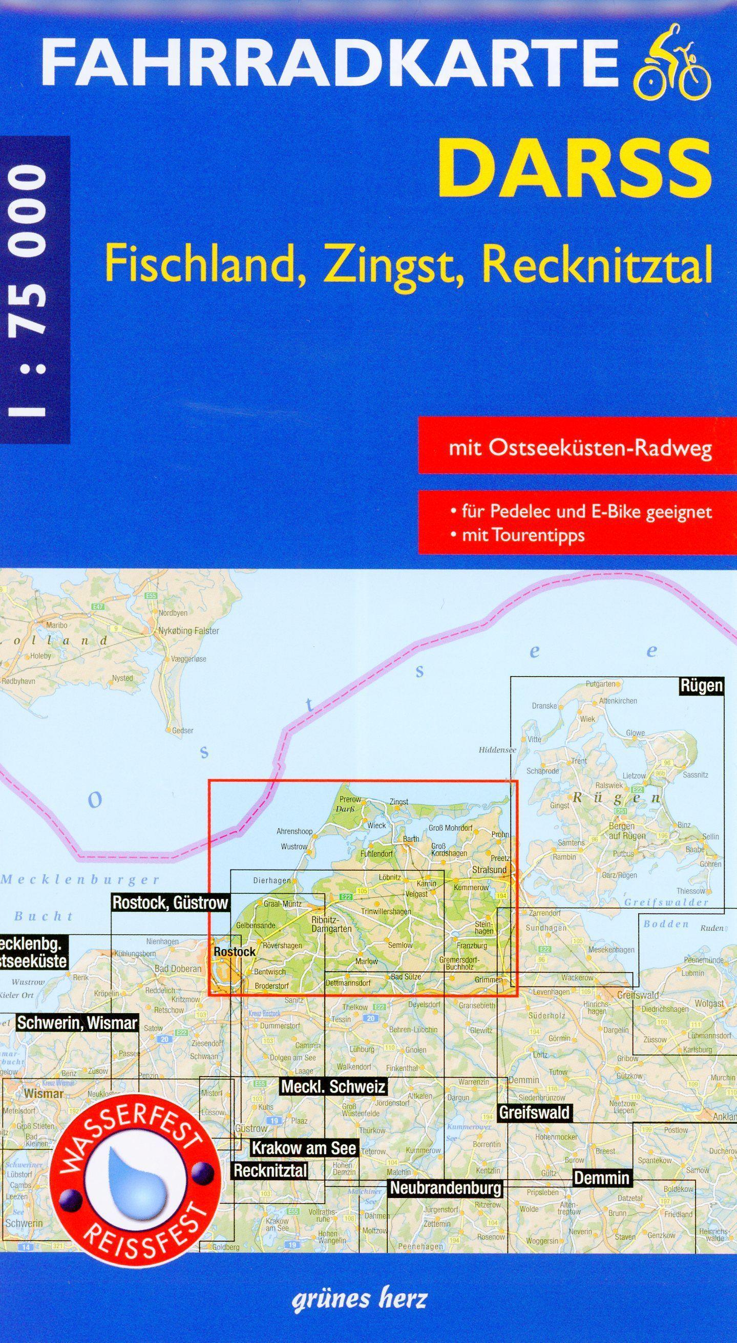 Vorderes Coverbild Fahrradkarte Darß - Fischland,Fischland,Recknitztal 1:75000 (Wasser- und reißfest)