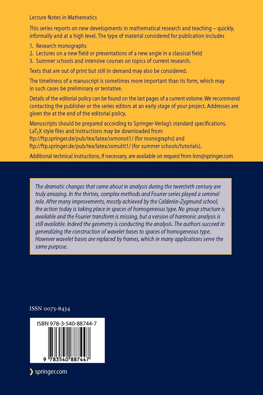 Rückseitencover Harmonic Analysis on Spaces of Homogeneous Type