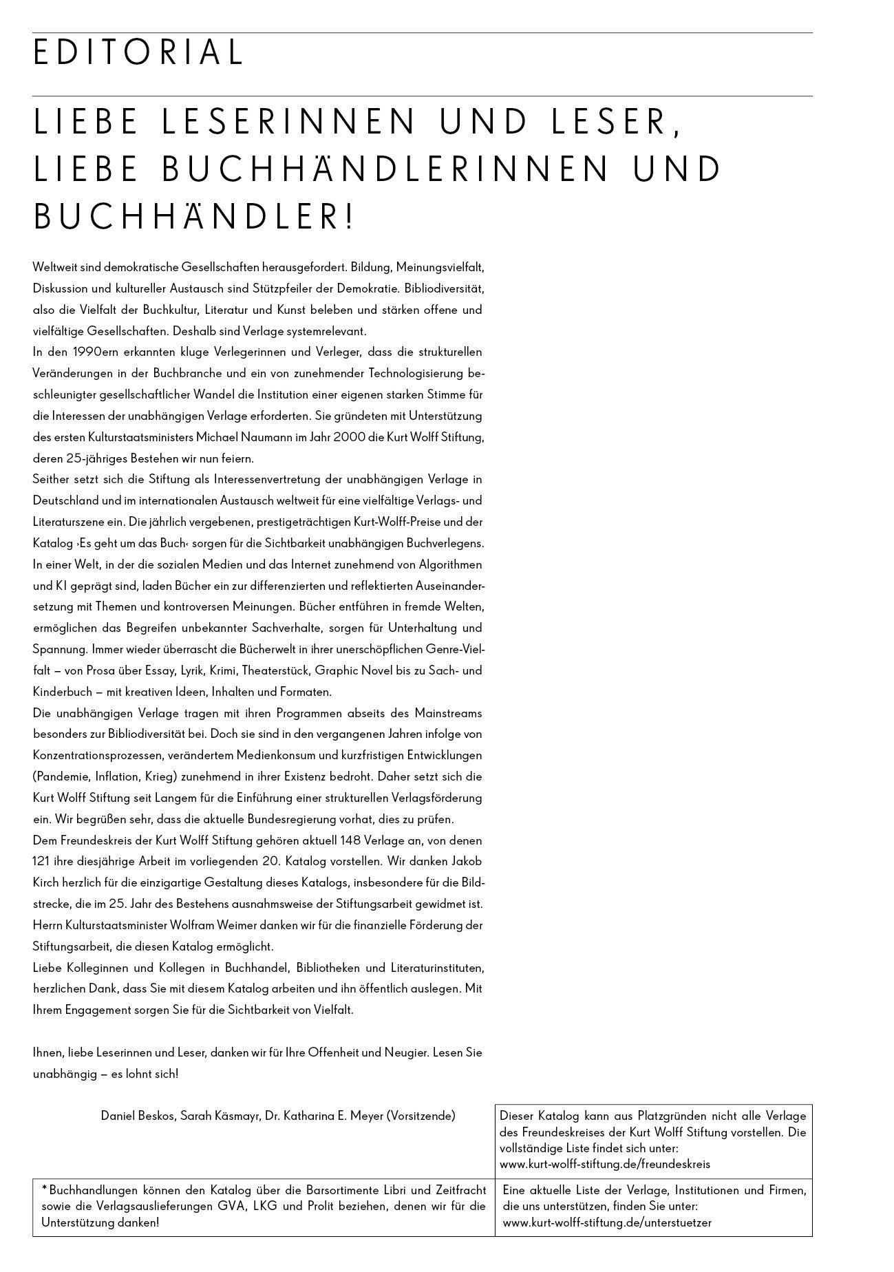 Beispielinhalt (Bild) Kurt Wolff Stiftung: es geht um das Buch / 20. Jg.
