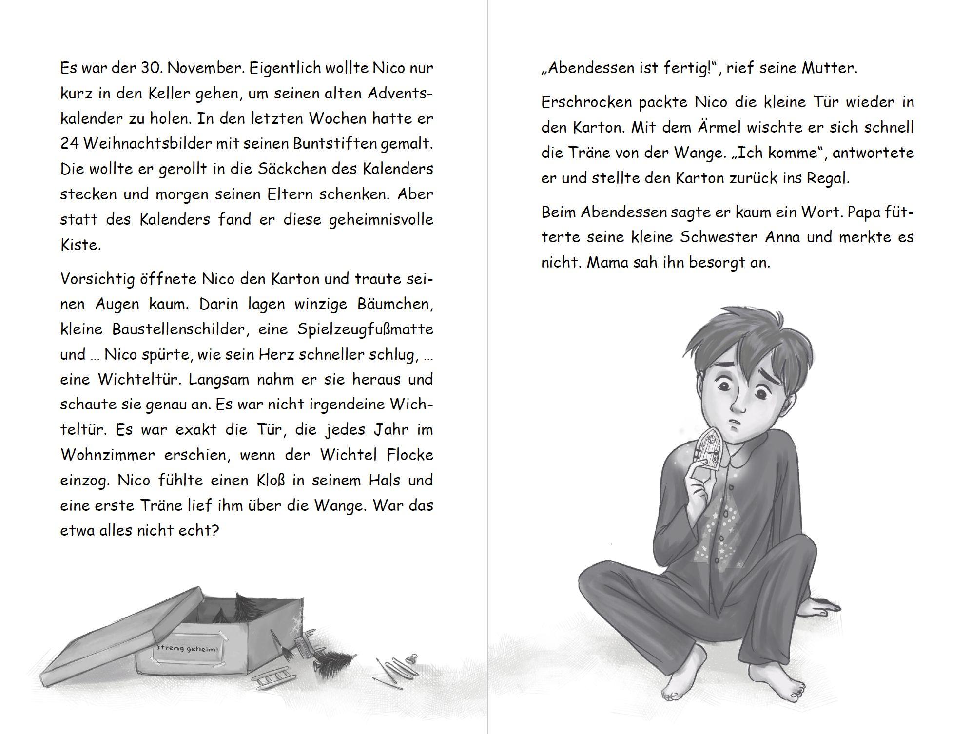 Beispielinhalt (Bild) Wichtel-Adventskalender-Buch | Eine magische Wichtelgeschichte für Kinder von 4 bis 10 Jahren | Nico und Flocke im Land der Wichtel | Zum Vorlesen & Selbstlesen im Advent | Für Erstleser