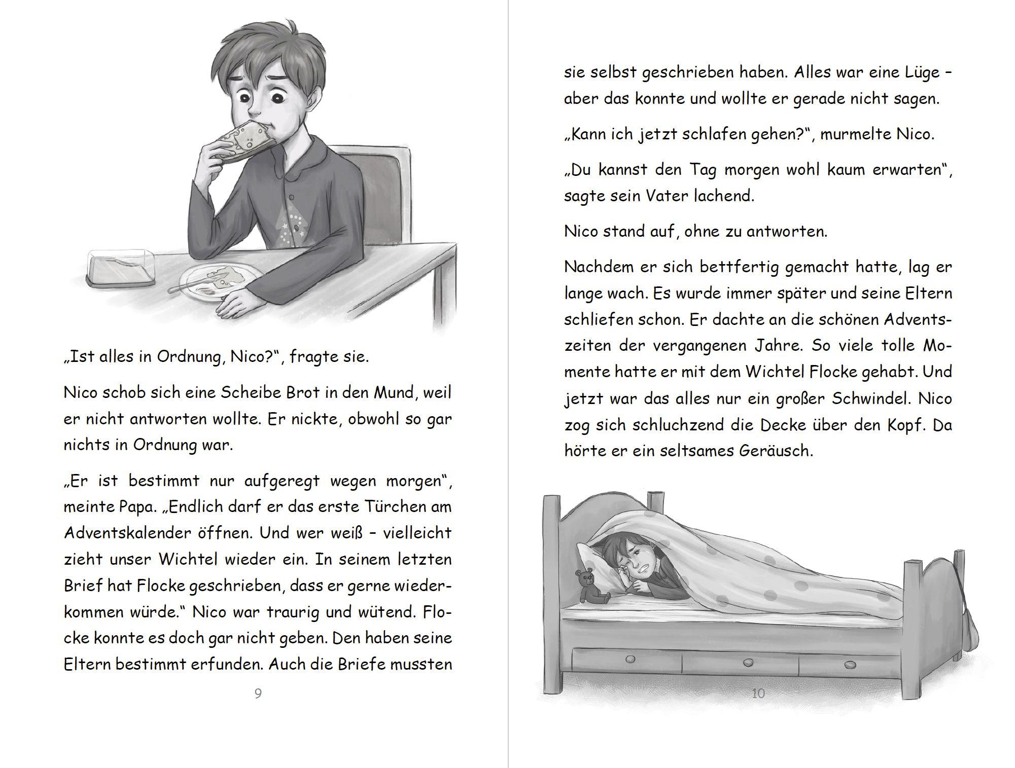 Beispielinhalt (Bild) Wichtel-Adventskalender-Buch | Eine magische Wichtelgeschichte für Kinder von 4 bis 10 Jahren | Nico und Flocke im Land der Wichtel | Zum Vorlesen & Selbstlesen im Advent | Für Erstleser