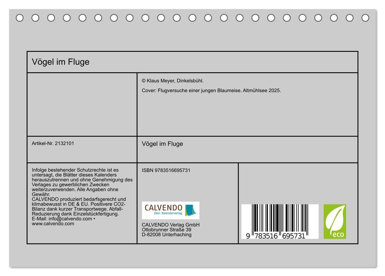 Beispielinhalt (Bild) Vögel im Fluge (Tischkalender 2026 DIN A5 quer), CALVENDO Monatskalender