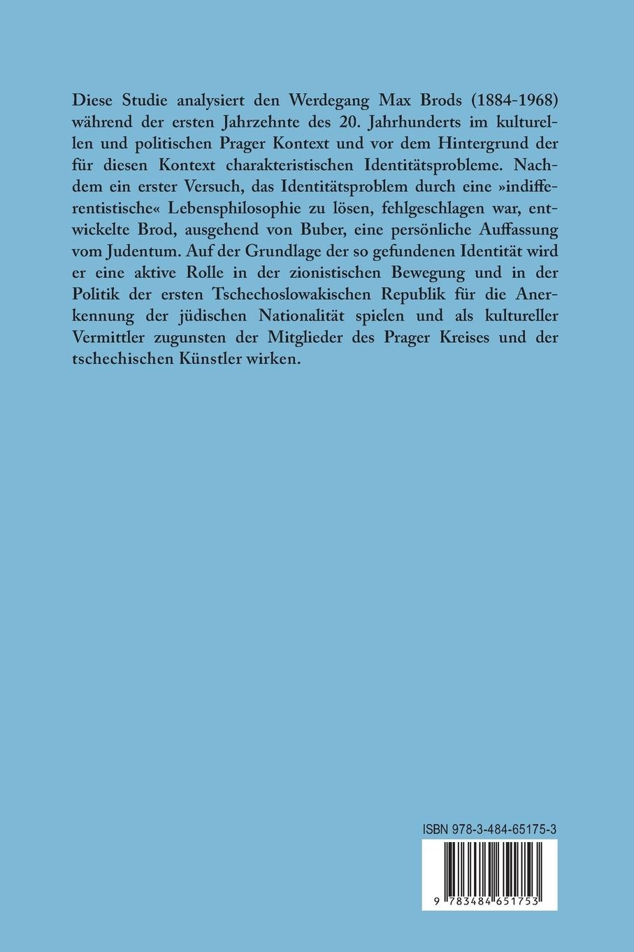 Rückseitencover Max Brod in Prag: Identität und Vermittlung