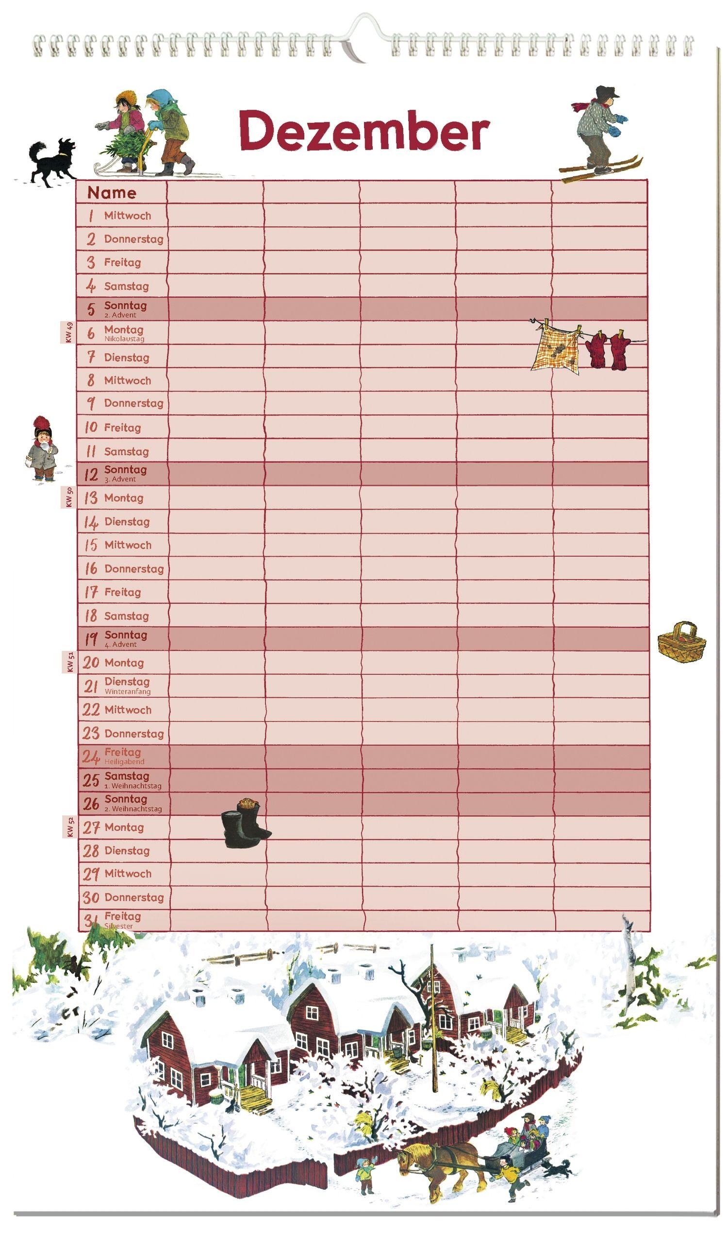 Beispielinhalt (Bild) Astrid Lindgren Familienkalender 2027