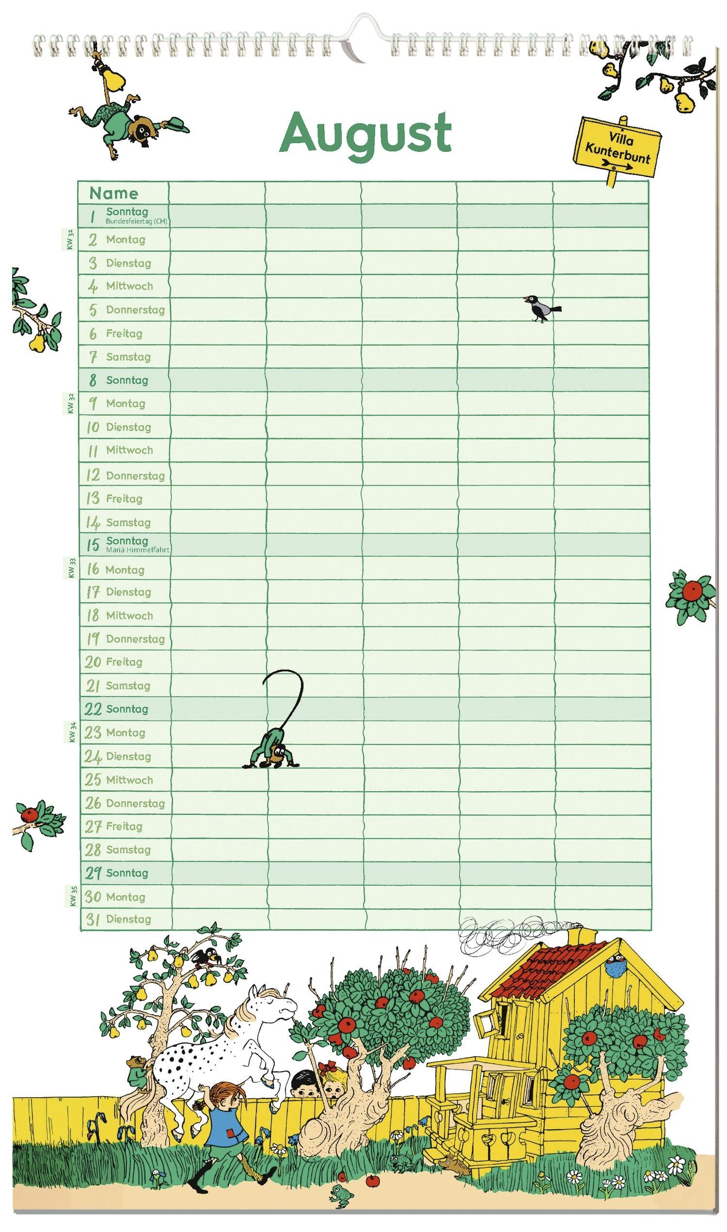 Beispielinhalt (Bild) Astrid Lindgren Familienkalender 2027