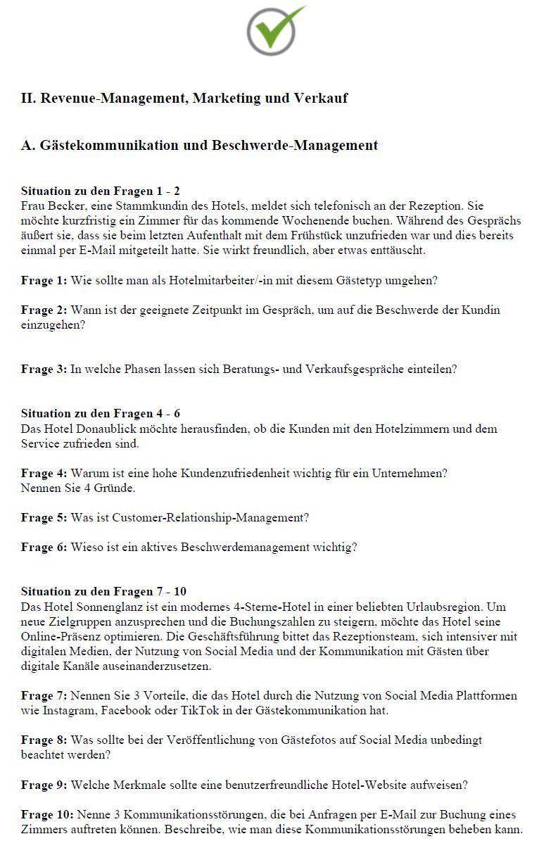 Beispielinhalt (Bild) Top-Prüfung Hotelfachfrau / Hotelfachmann