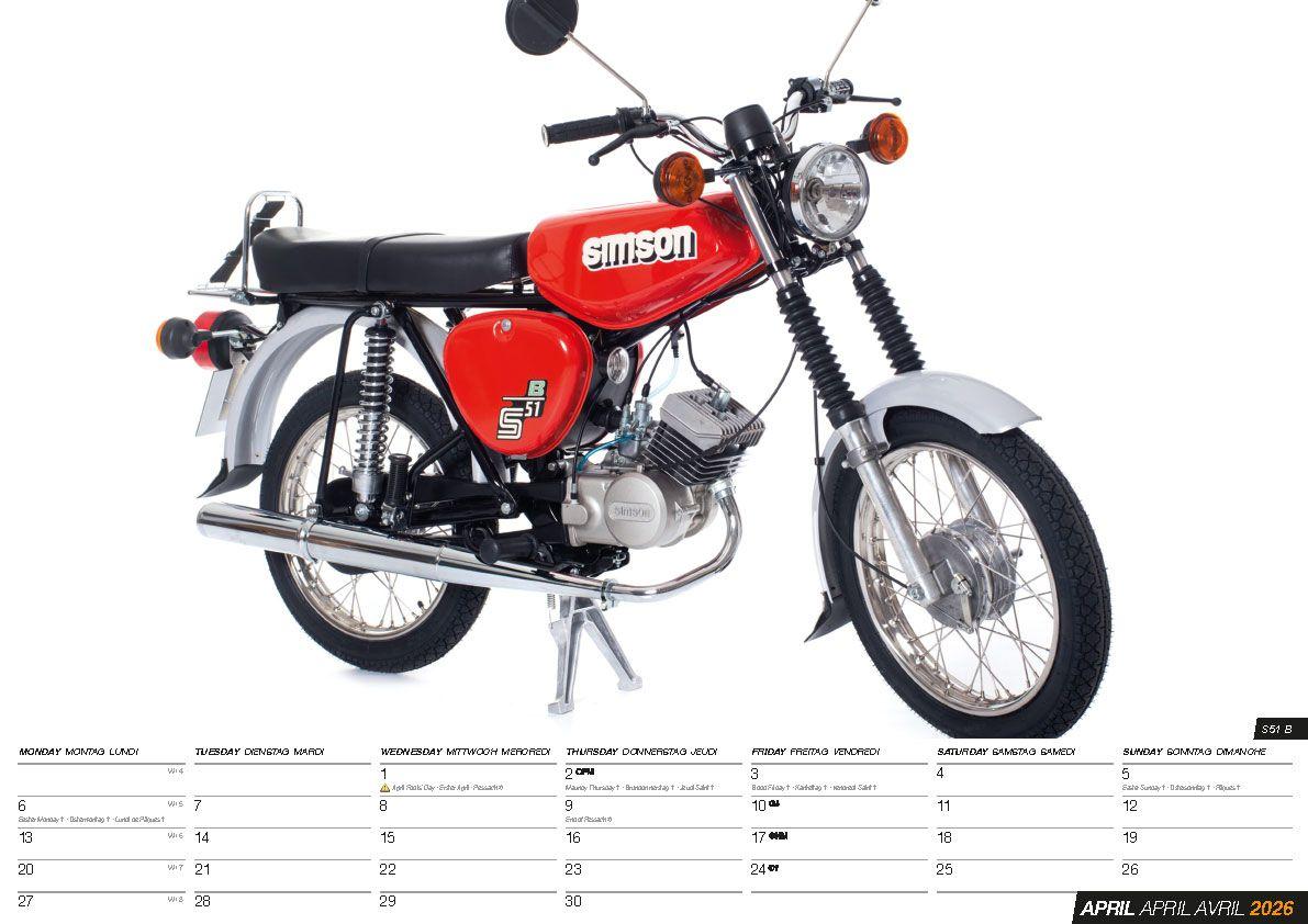 Beispielinhalt (Bild) Simson Kleinkrafträder Kalender 2026