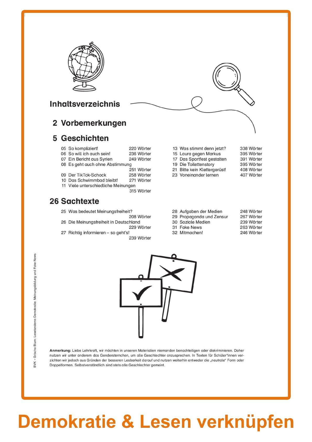 Beispielinhalt (Bild) Lesetandems Demokratie: Meinungsbildung und Fake News