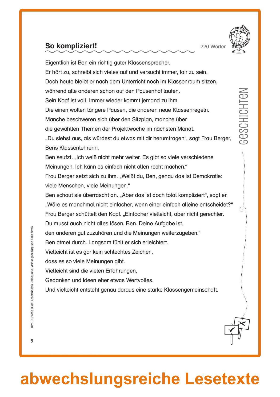 Beispielinhalt (Bild) Lesetandems Demokratie: Meinungsbildung und Fake News