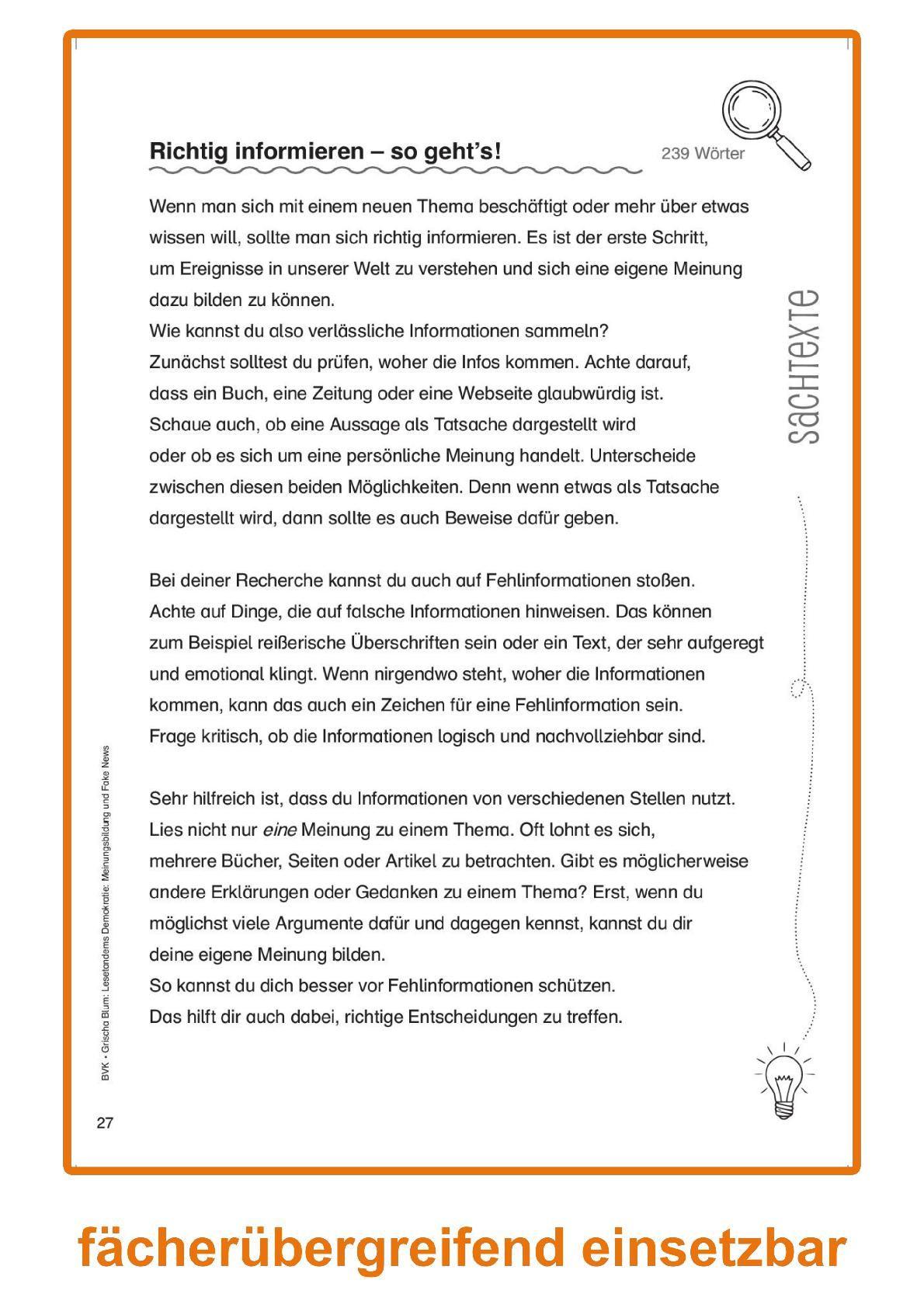 Beispielinhalt (Bild) Lesetandems Demokratie: Meinungsbildung und Fake News