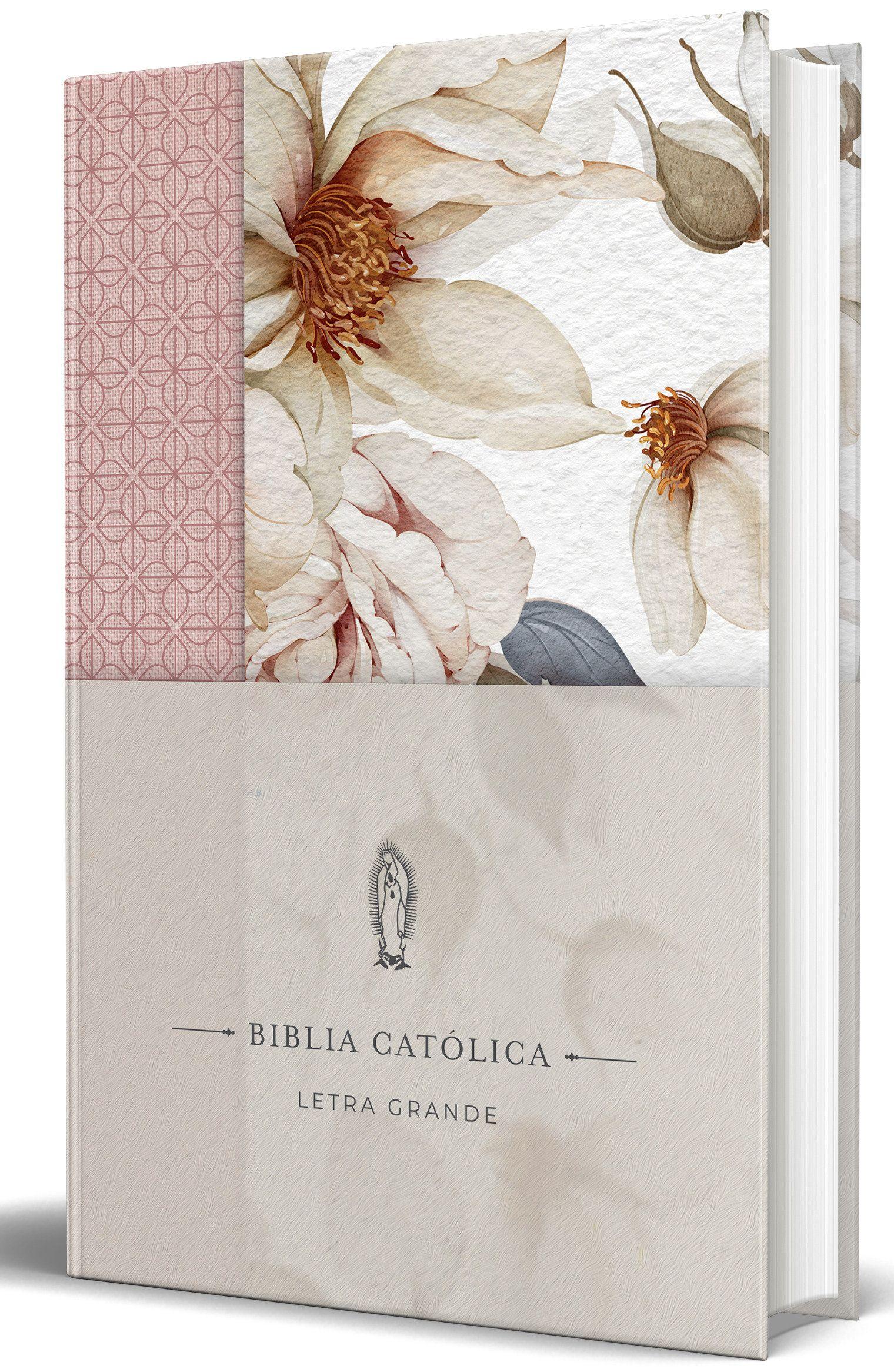 Vorderes Coverbild La Biblia Católica: Edición Letra Grande. Tapa Dura, Tela Rosada Con Flores / Catholic Bible. Hard Cover, Pink Cloth with Flowers