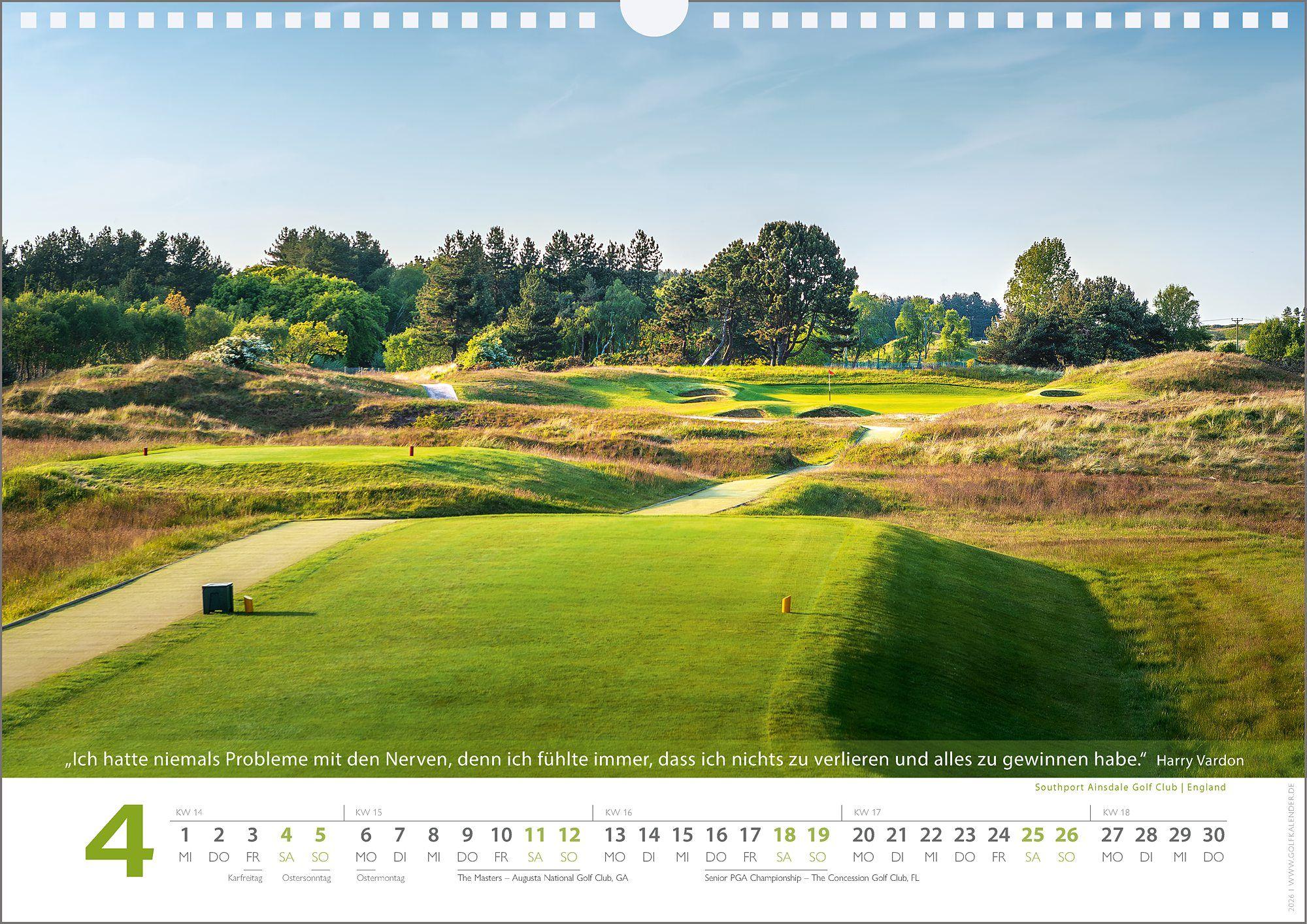 Beispielinhalt (Bild) Golf 2026 Zitate Kalender - Golfkalender mit Zitaten