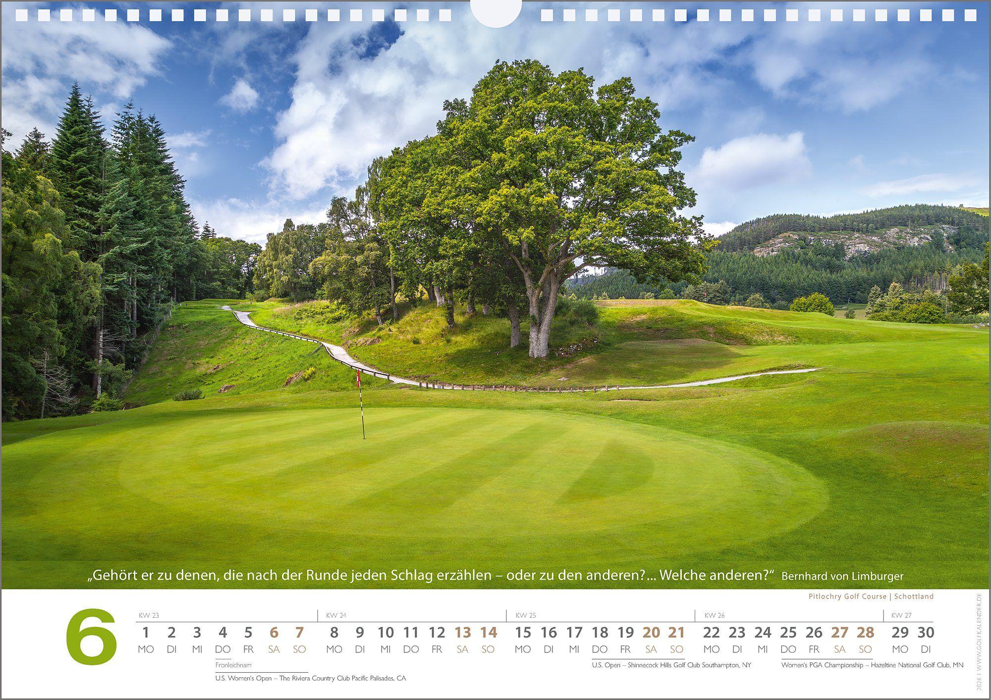 Beispielinhalt (Bild) Golf 2026 Zitate Kalender - Golfkalender mit Zitaten