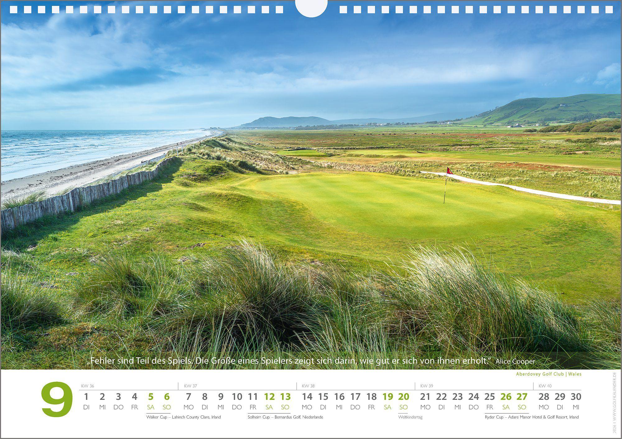 Beispielinhalt (Bild) Golf 2026 Zitate Kalender - Golfkalender mit Zitaten