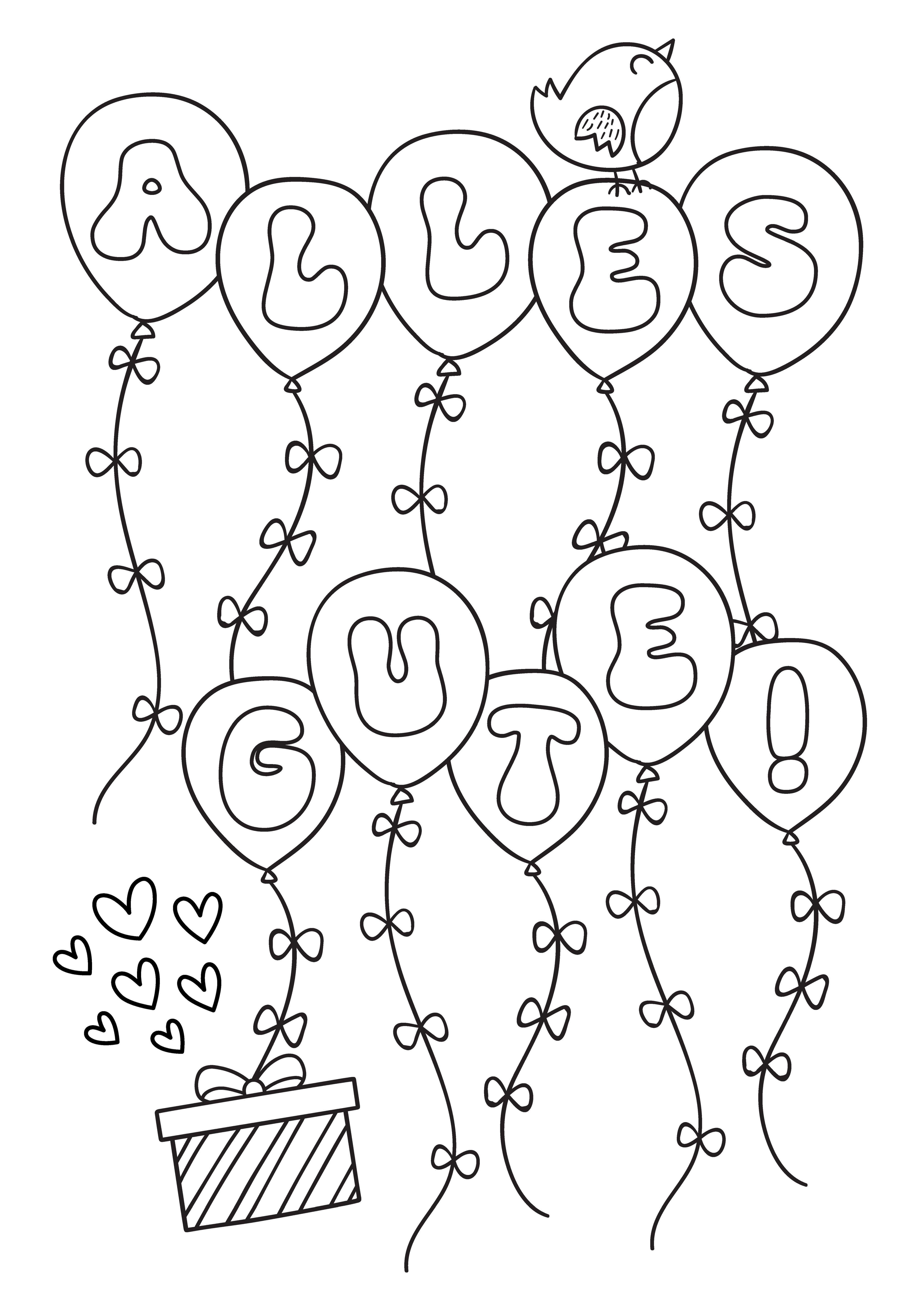 Beispielinhalt (Bild) Ausmal-Postkarten Happy Birthday