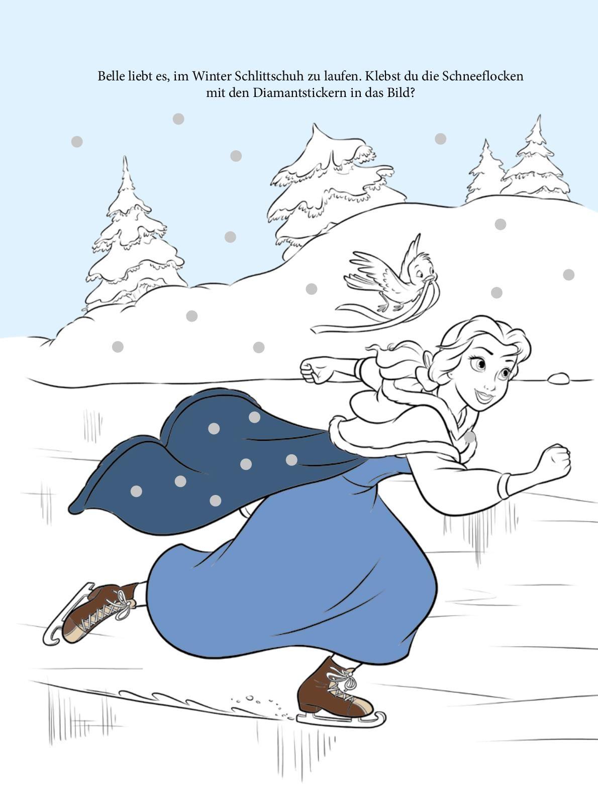 Beispielinhalt (Bild) Disney Prinzessin Malbuch mit Diamantstickern | Malspaß mit über 500 funkelnden Glitzersteinen