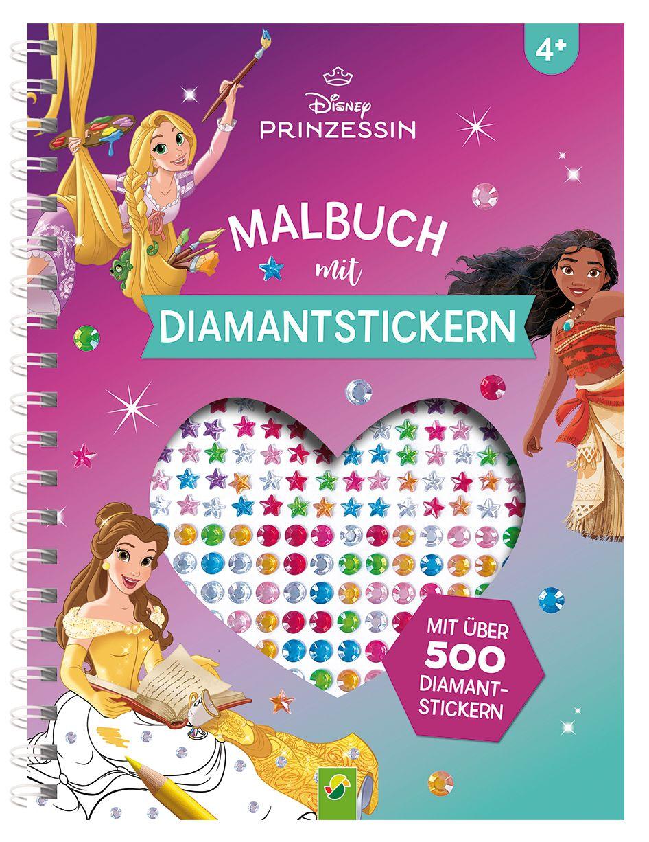 Vorderes Coverbild Disney Prinzessin Malbuch mit Diamantstickern | Malspaß mit über 500 funkelnden Glitzersteinen