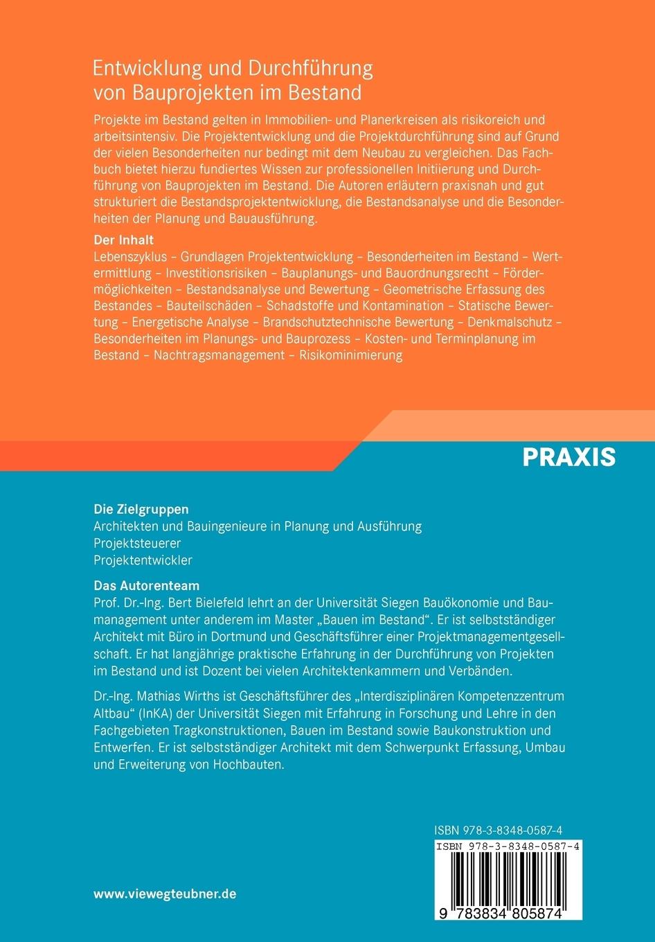 Rückseitencover Entwicklung und Durchführung von Bauprojekten im Bestand