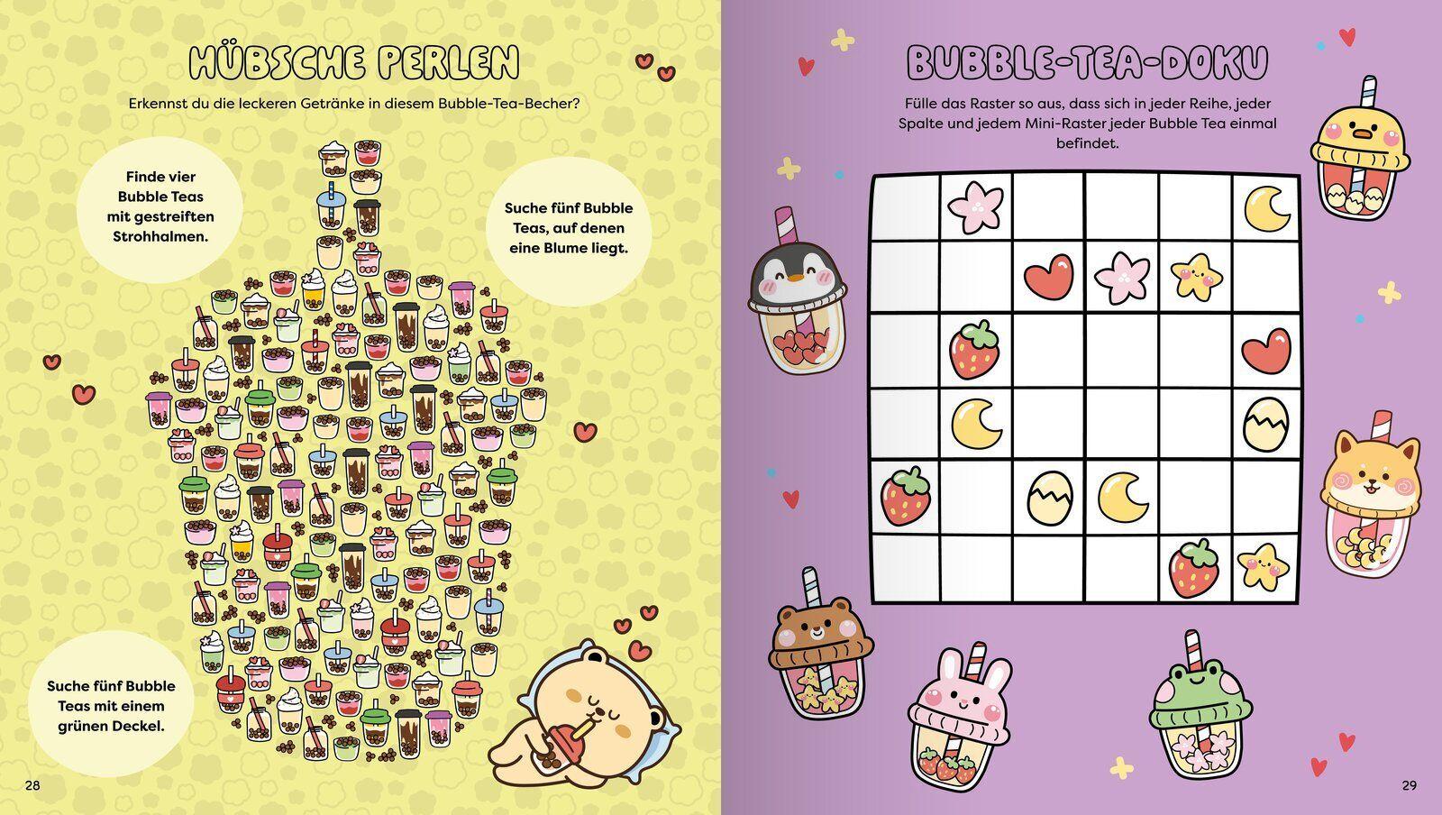 Beispielinhalt (Bild) Bubble Tea | Kawaii - Mal-und Rätselbuch