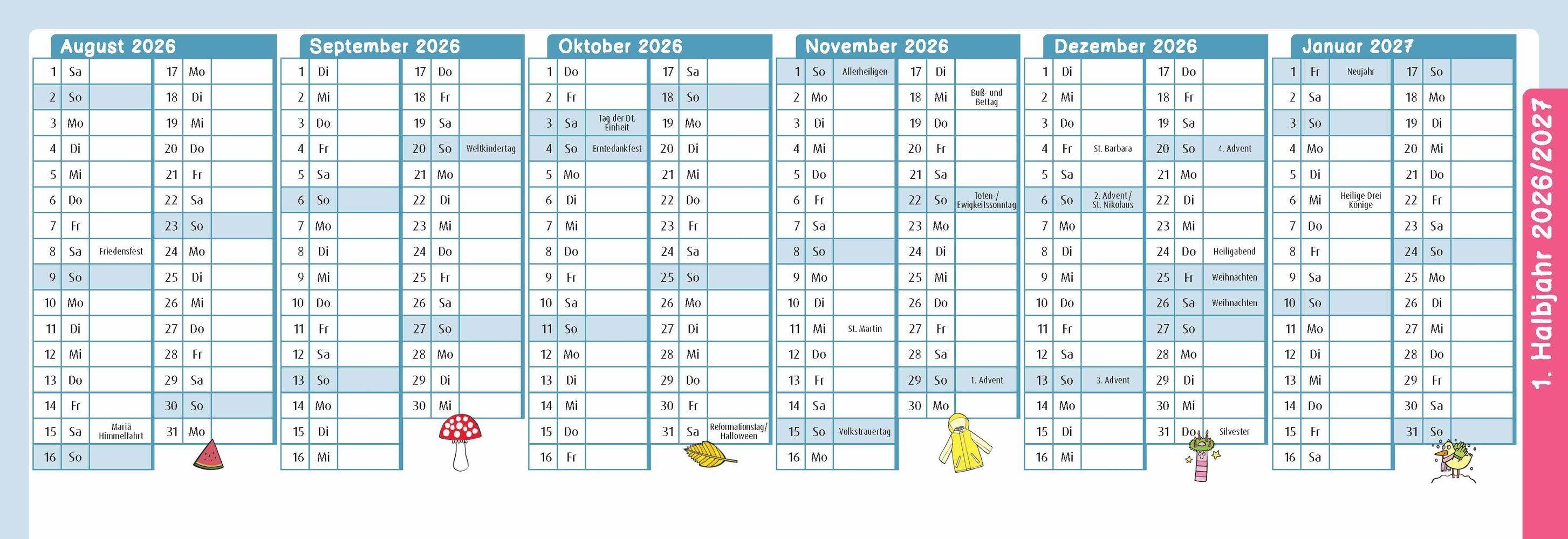 Beispielinhalt (Bild) Der Wochen-Tischkalender für das Kita-Jahr 2026/2027