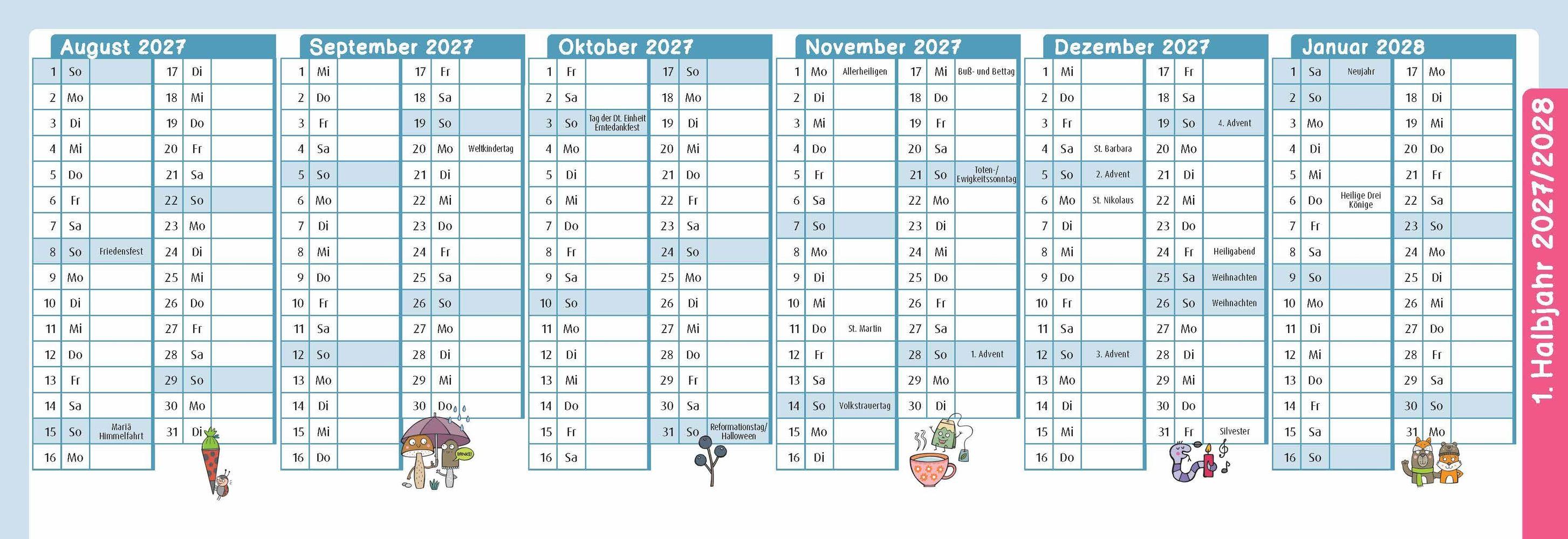 Beispielinhalt (Bild) Der Wochen-Tischkalender für das Kita-Jahr 2026/2027