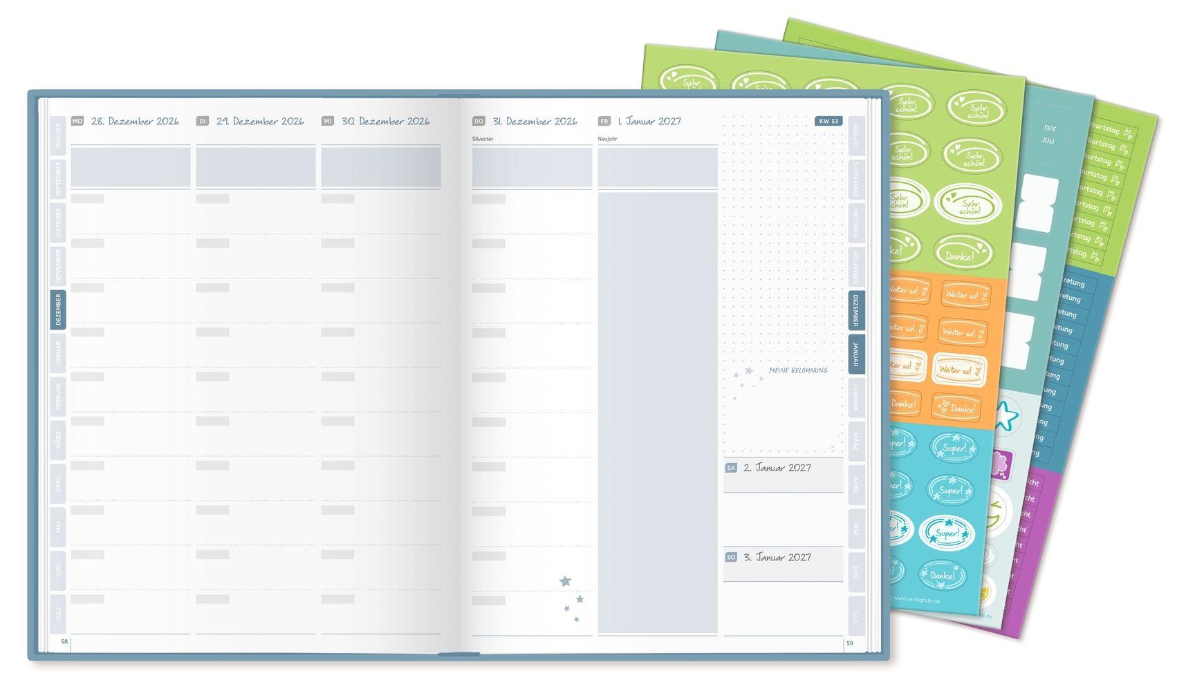 Beispielinhalt (Bild) Mein Lehrerplaner A4+ - Hardcover - Lehrerkalender für das Schuljahr 2026/2027 - Zitronentanz