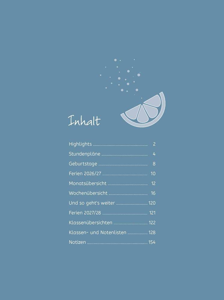 Beispielinhalt (Bild) Mein Lehrerplaner A5+ - Hardcover - Lehrerkalender für das Schuljahr 2026/2027 - Zitronentanz