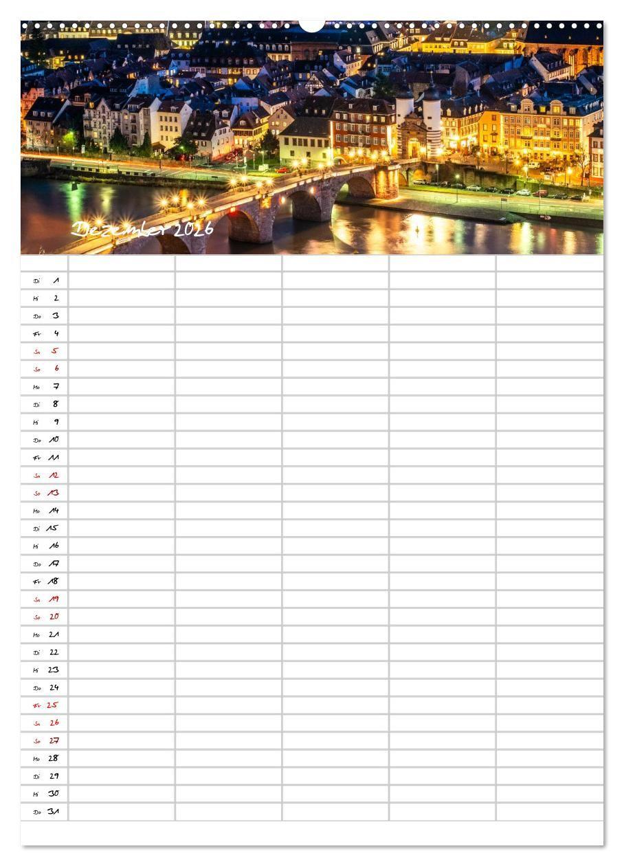 Beispielinhalt (Bild) Heidelberger Familienkalender (hochwertiger Premium Wandkalender 2026 DIN A2 hoch), Kunstdruck in Hochglanz