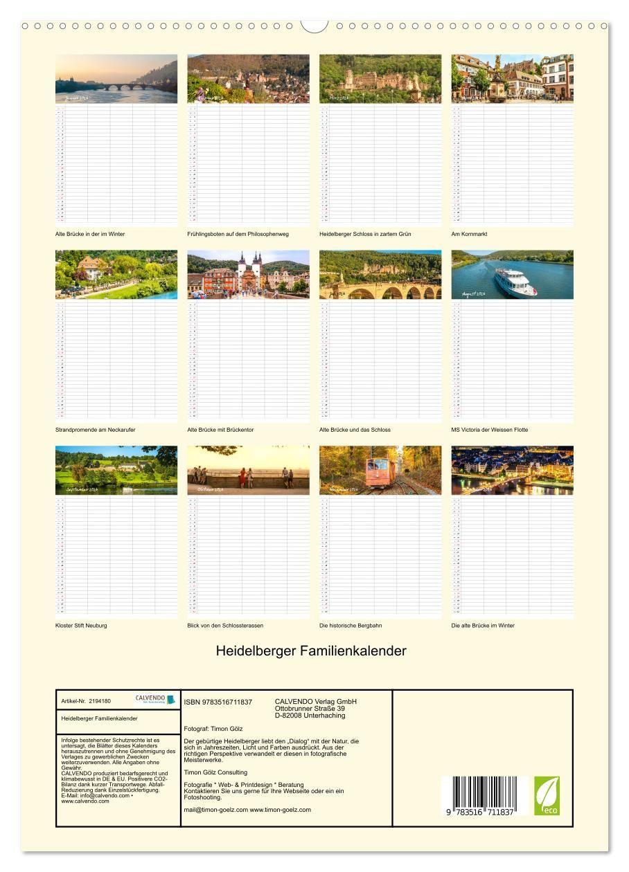Beispielinhalt (Bild) Heidelberger Familienkalender (hochwertiger Premium Wandkalender 2026 DIN A2 hoch), Kunstdruck in Hochglanz
