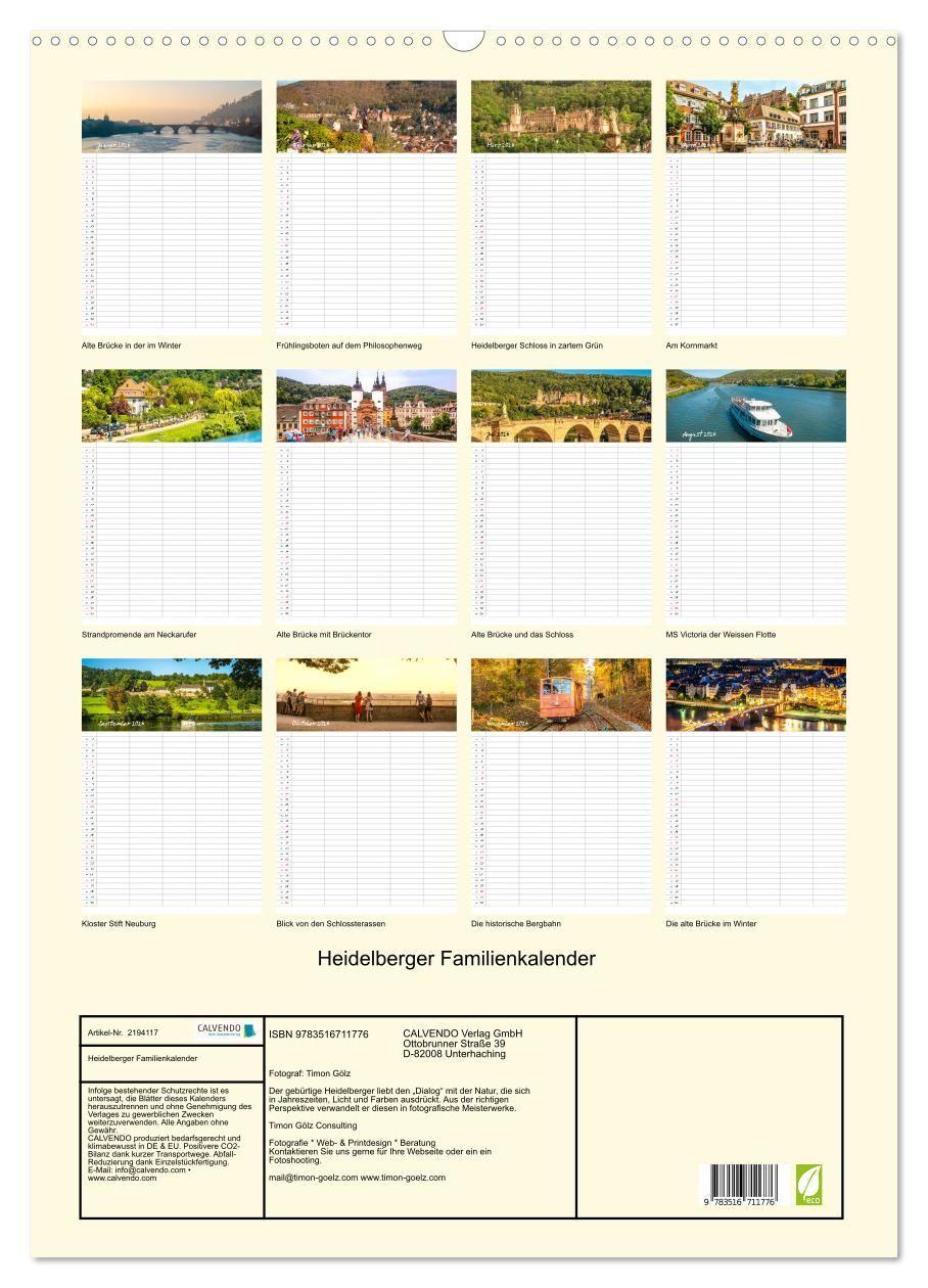 Beispielinhalt (Bild) Heidelberger Familienkalender (Wandkalender 2026 DIN A2 hoch), CALVENDO Monatskalender