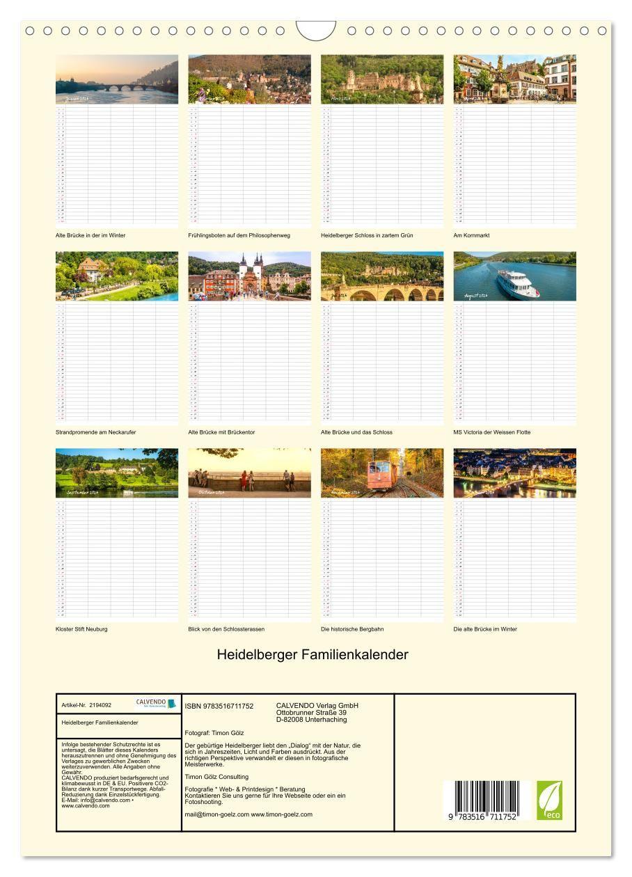 Beispielinhalt (Bild) Heidelberger Familienkalender (Wandkalender 2026 DIN A3 hoch), CALVENDO Monatskalender