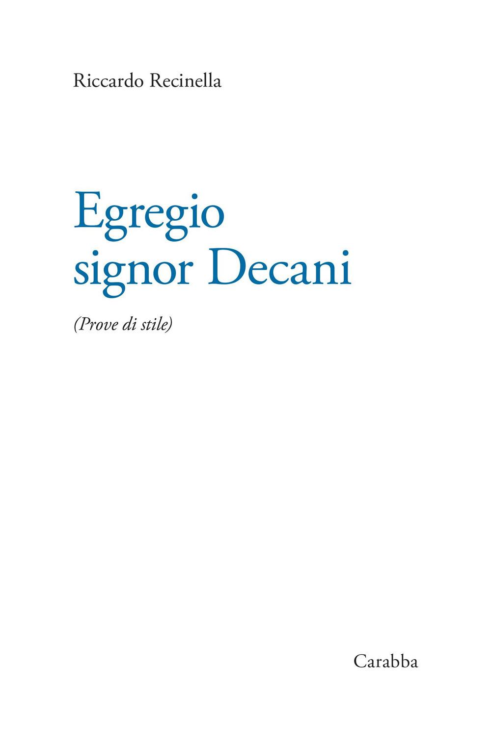 Vorderes Coverbild Egregio signor Decani. Prove di stile