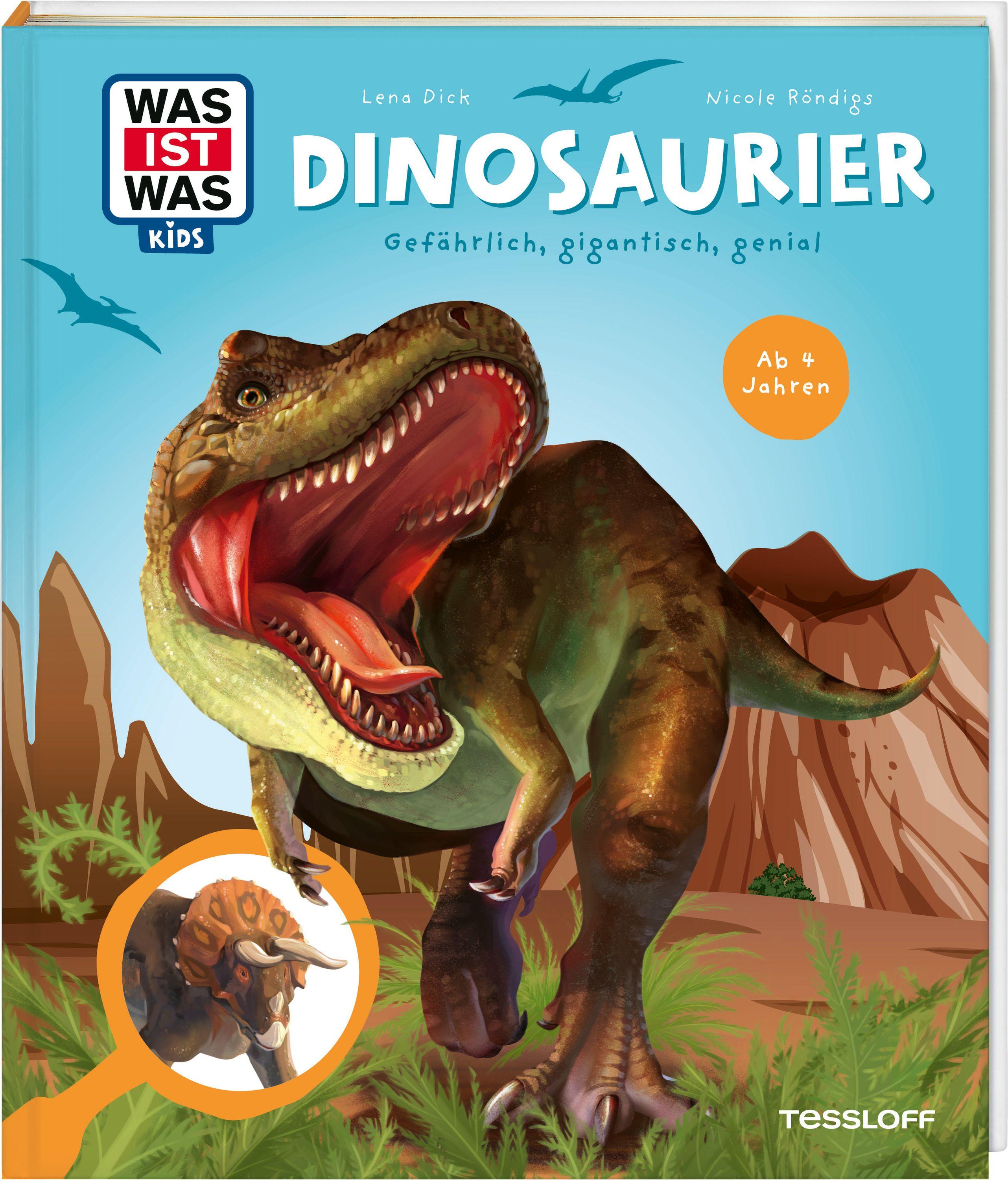 Vorderes Coverbild WAS IST WAS Kids Dinosaurier. Gefährlich, gigantisch, genial