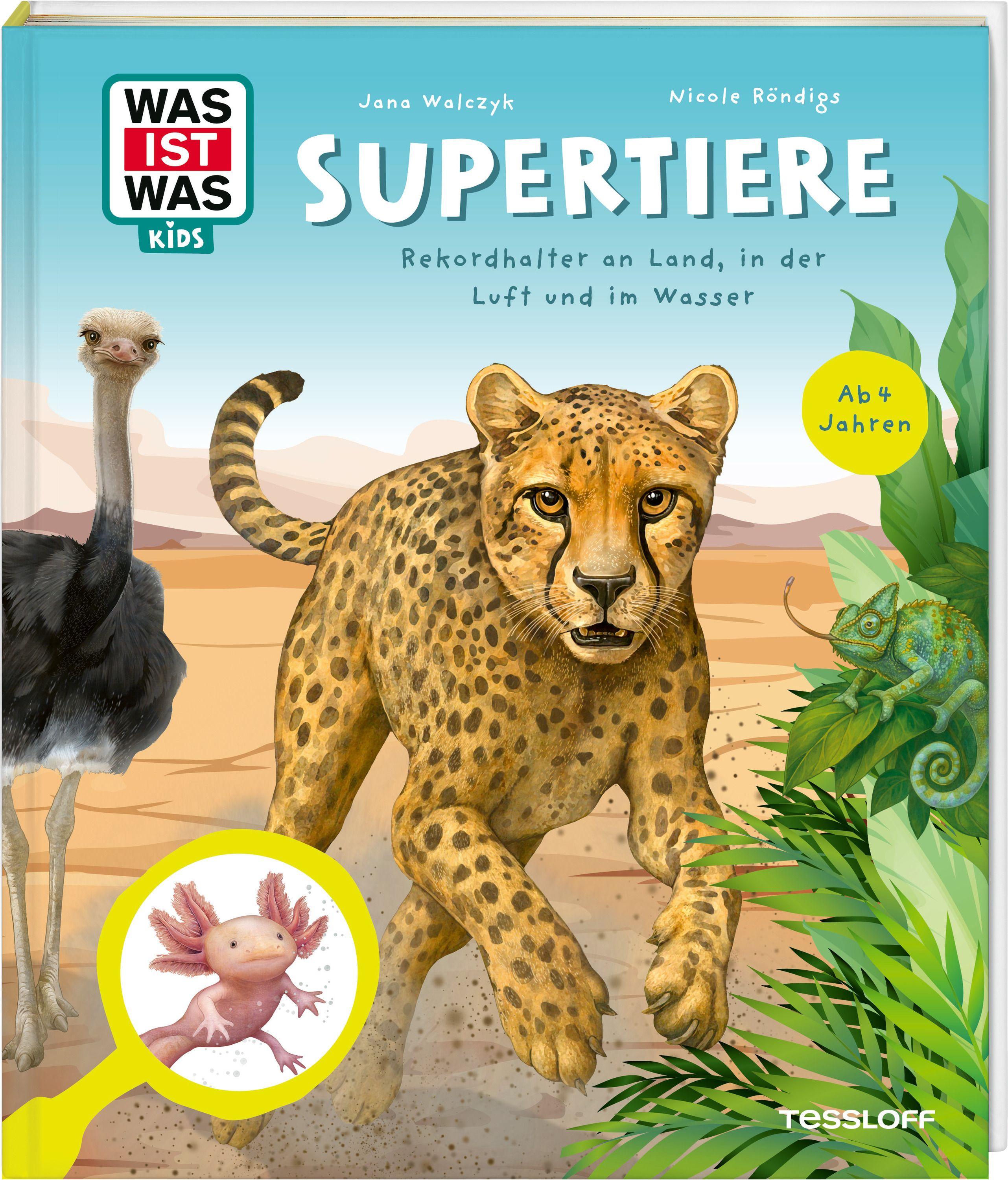 Vorderes Coverbild WAS IST WAS Kids Supertiere. Rekordhalter an Land, in der Luft und im Wasser