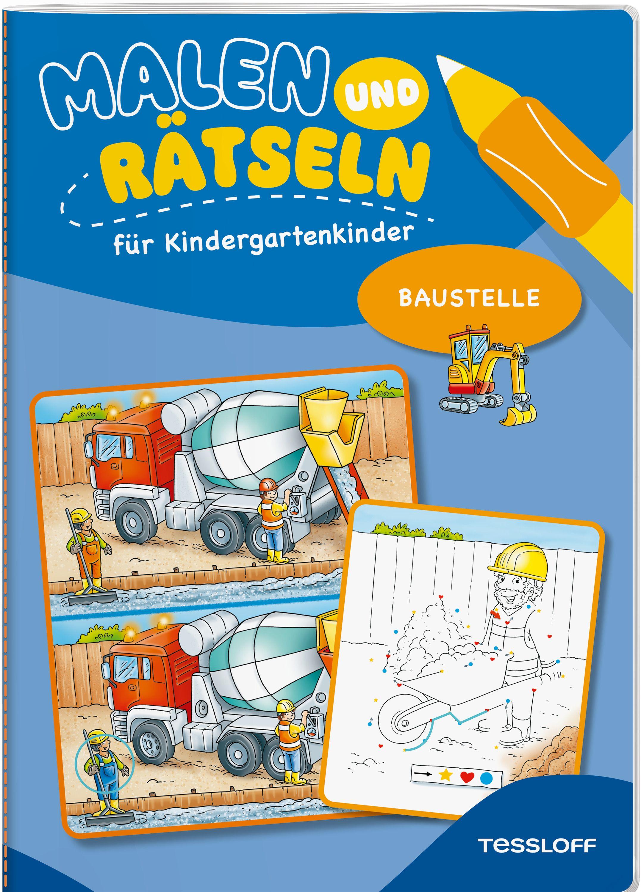 Vorderes Coverbild Malen und Rätseln für Kindergartenkinder. Baustelle