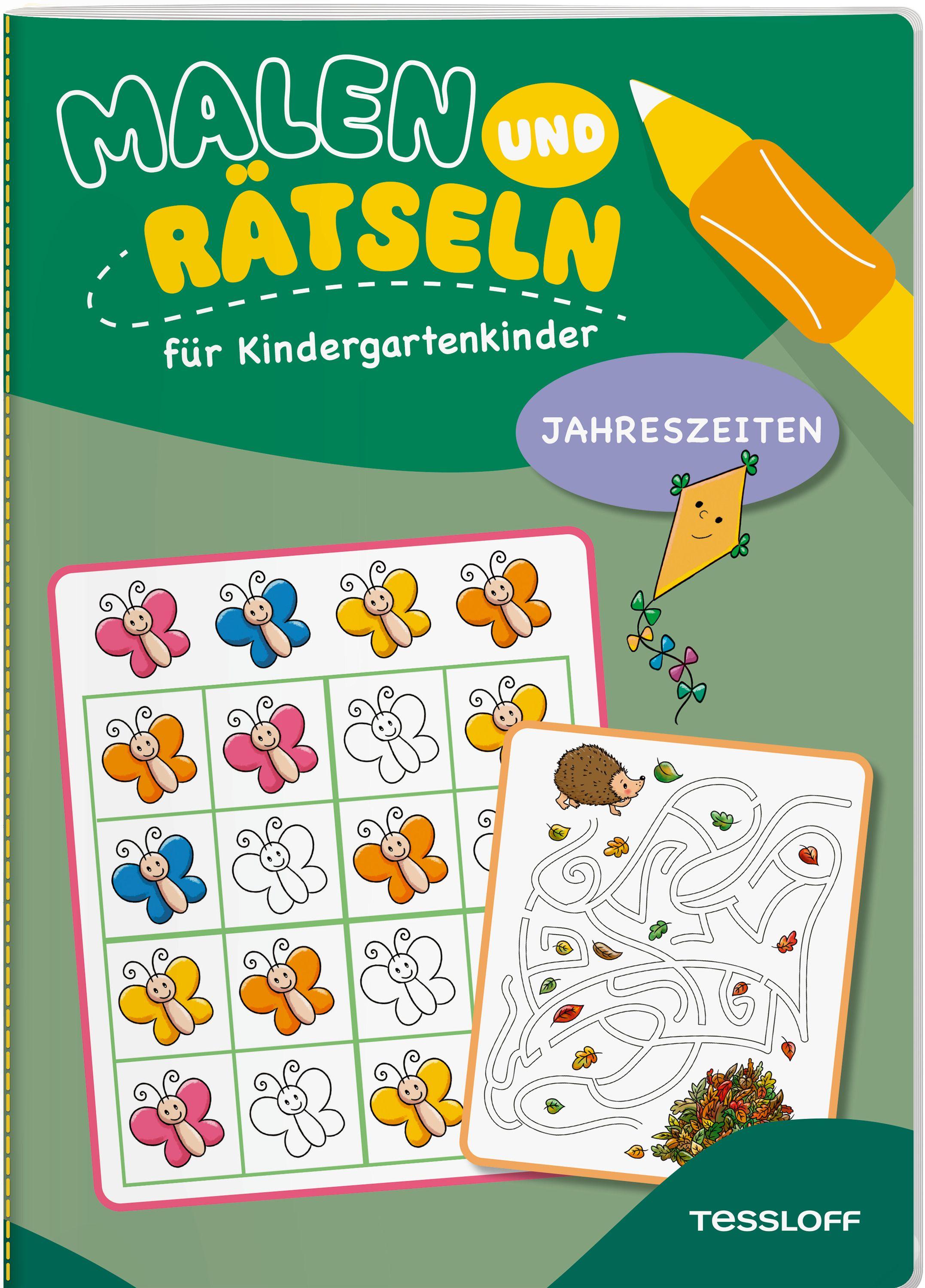 Vorderes Coverbild Malen und Rätseln für Kindergartenkinder. Jahreszeiten