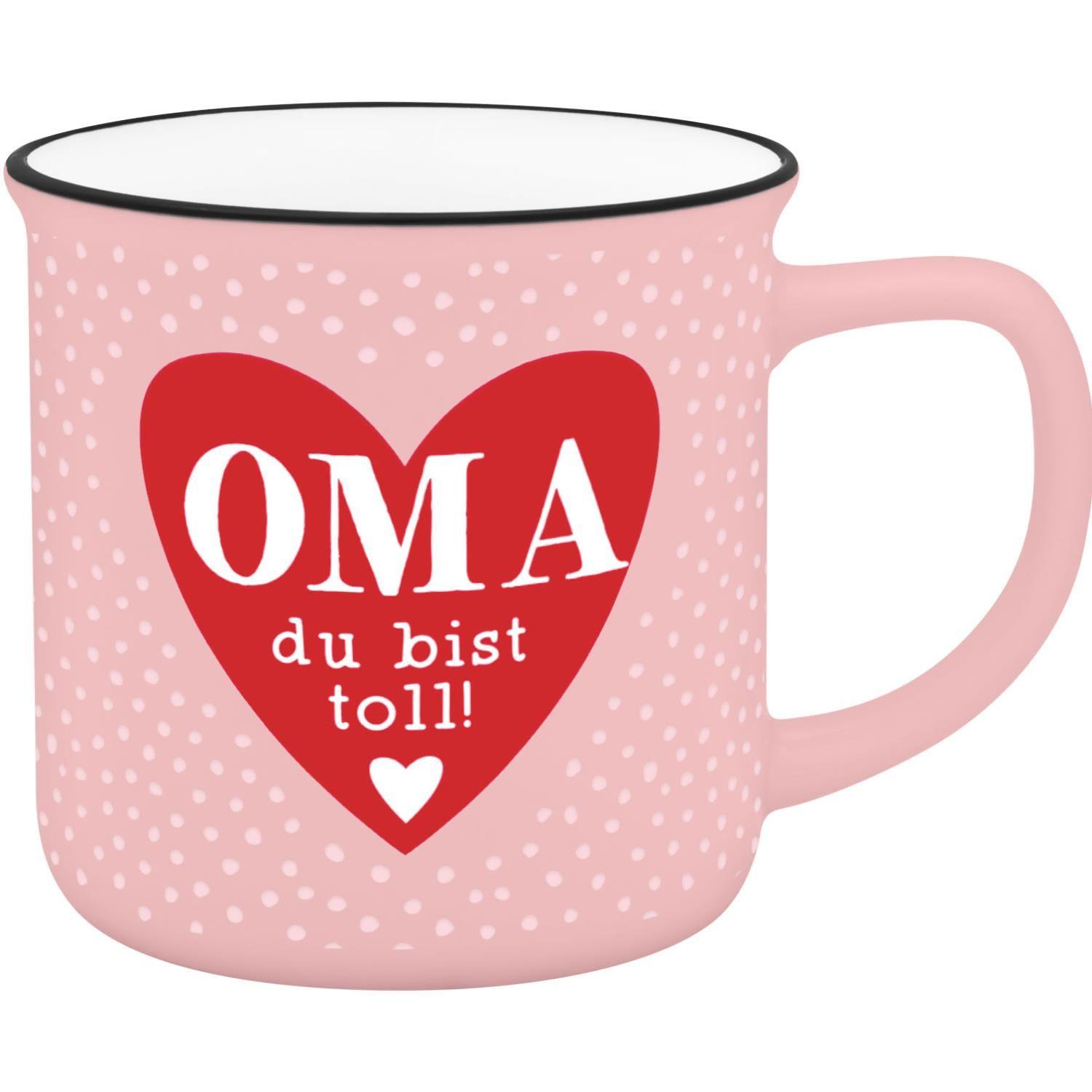 Beispielinhalt (Bild) Becher in Emailloptik "Oma du bist toll!"