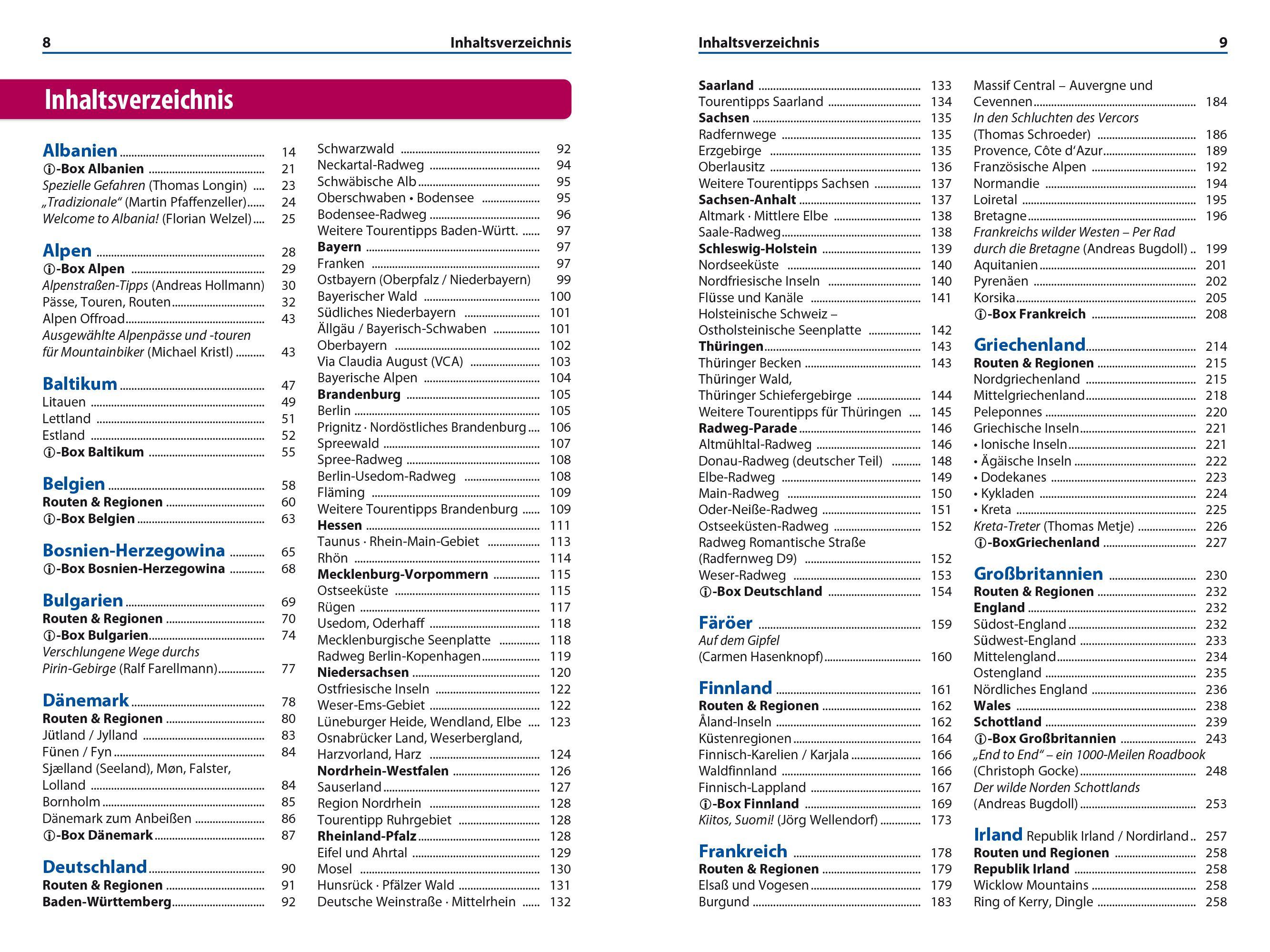Beispielinhalt (Bild) Reise Know-How Reiseführer Europa per Rad