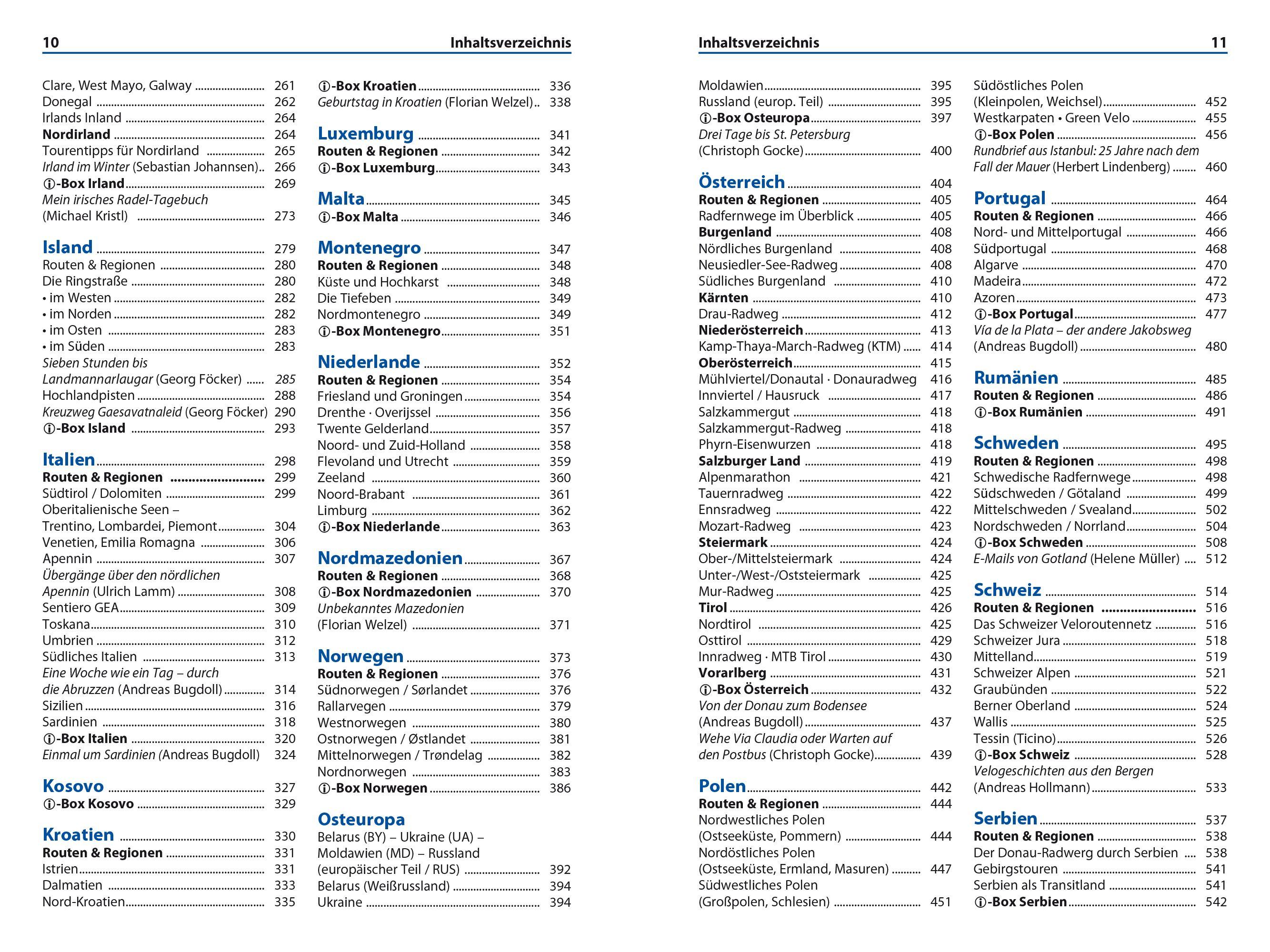 Beispielinhalt (Bild) Reise Know-How Reiseführer Europa per Rad