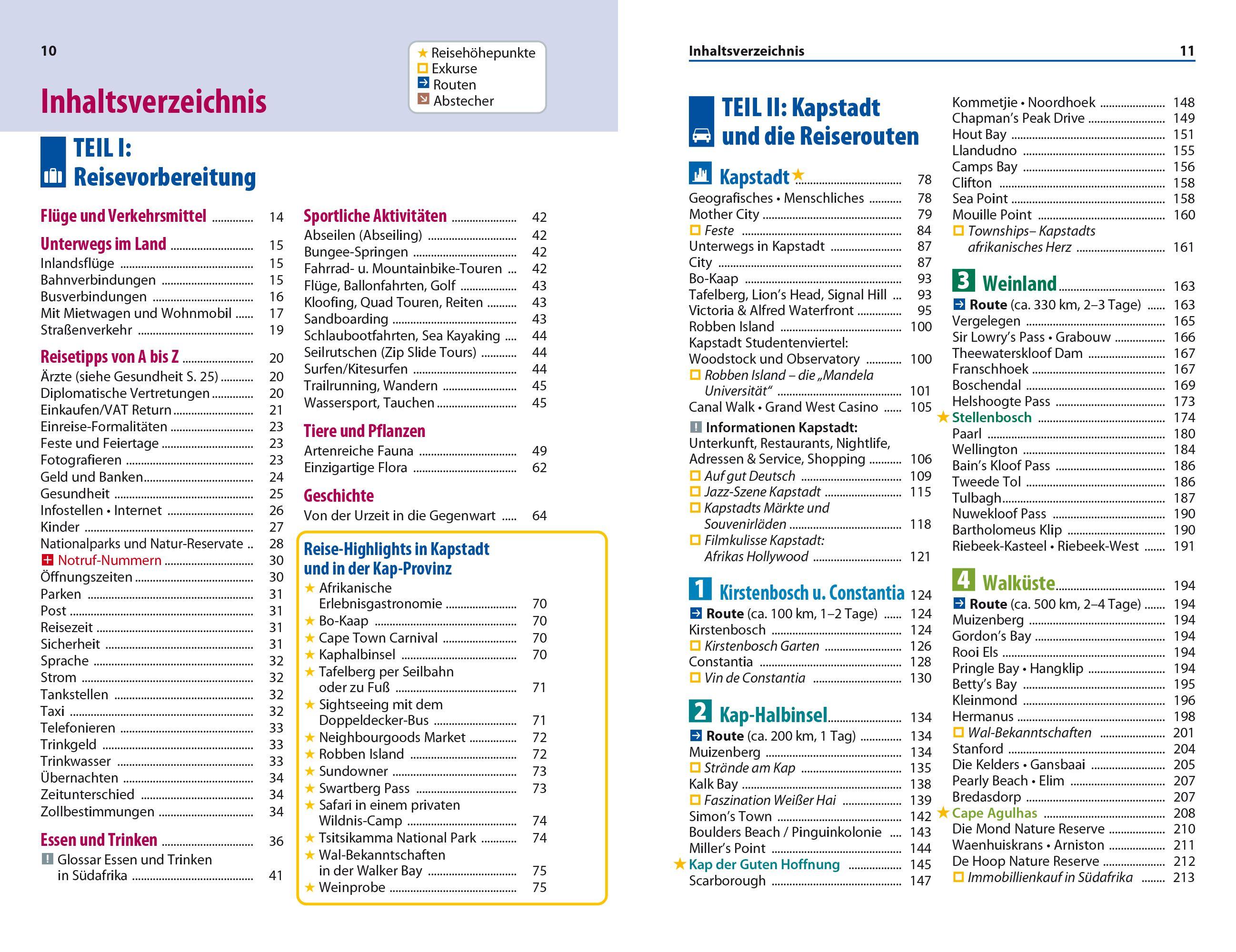 Beispielinhalt (Bild) Reise Know-How Reiseführer Südafrika - Kapstadt, Garden Route & Winelands