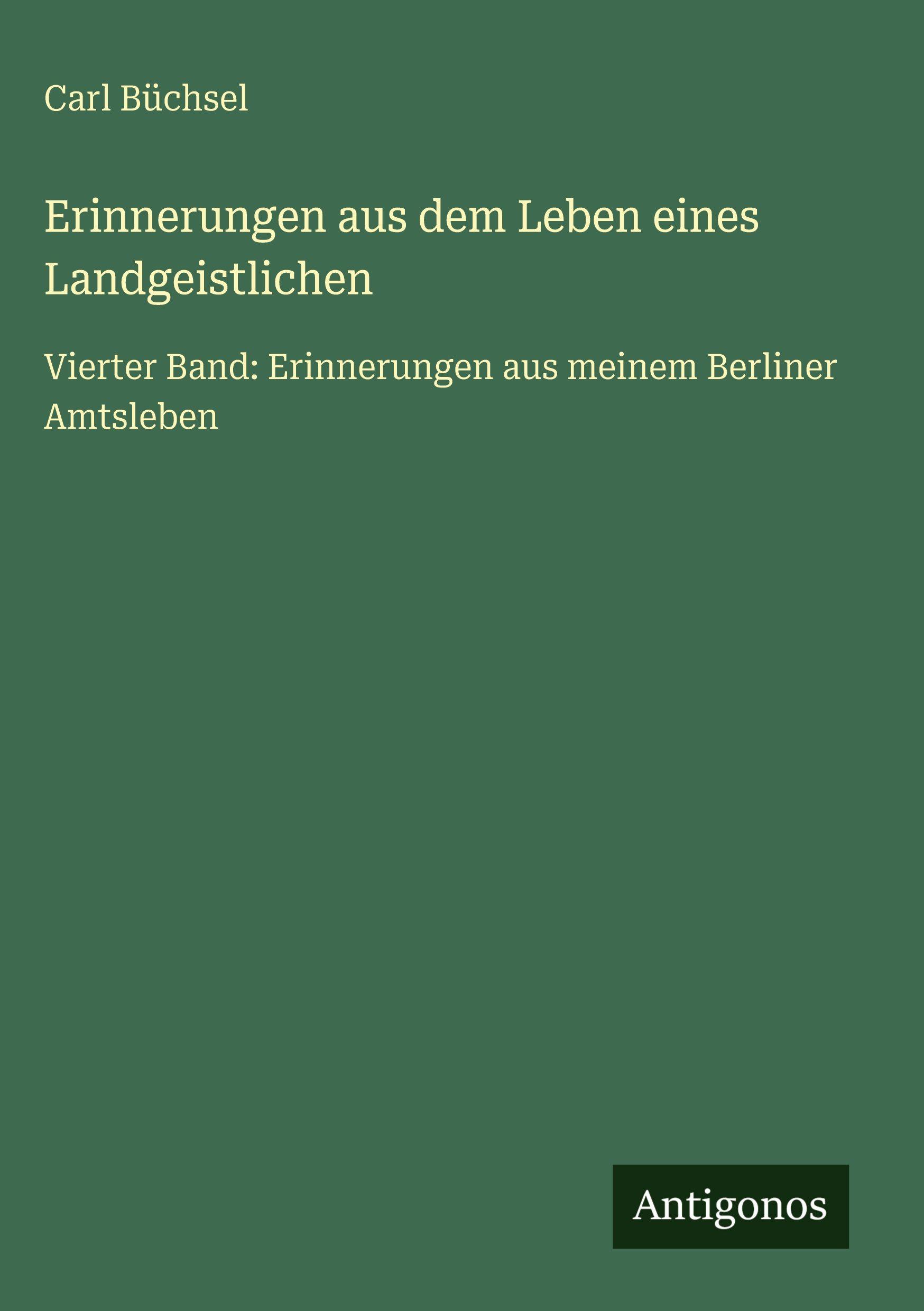 Vorderes Coverbild Erinnerungen aus dem Leben eines Landgeistlichen