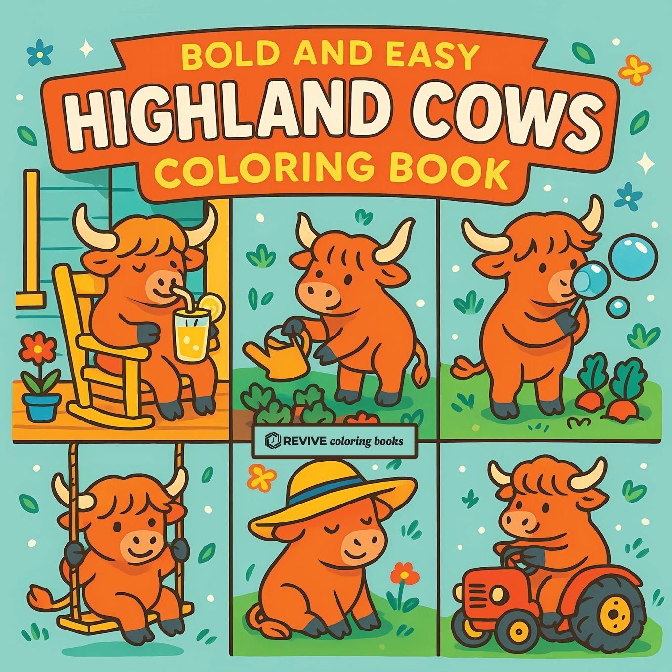 Vorderes Coverbild Bold & Easy Highland Cows Coloring Book