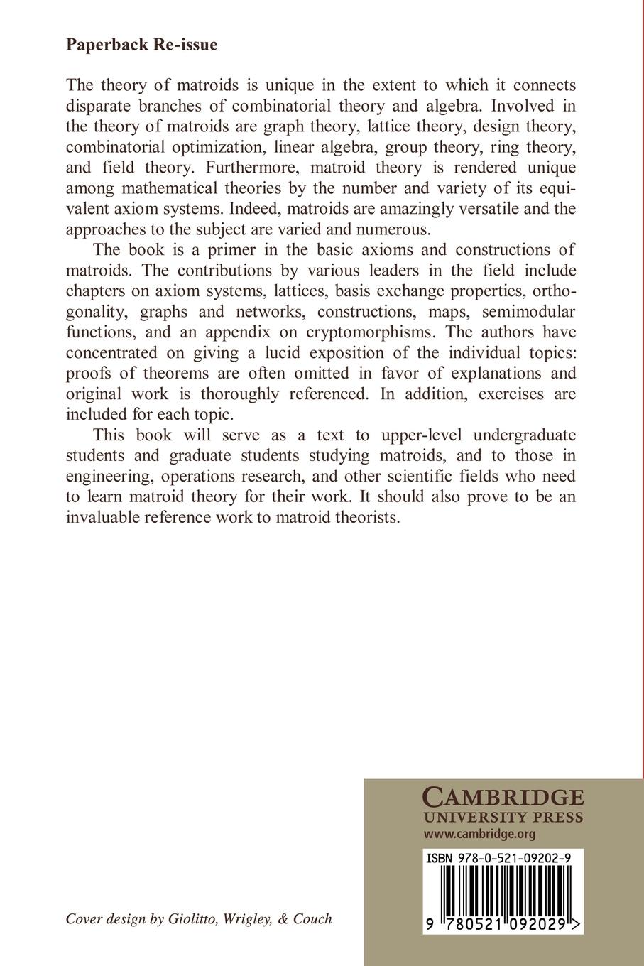 Rückseitencover Theory of Matroids