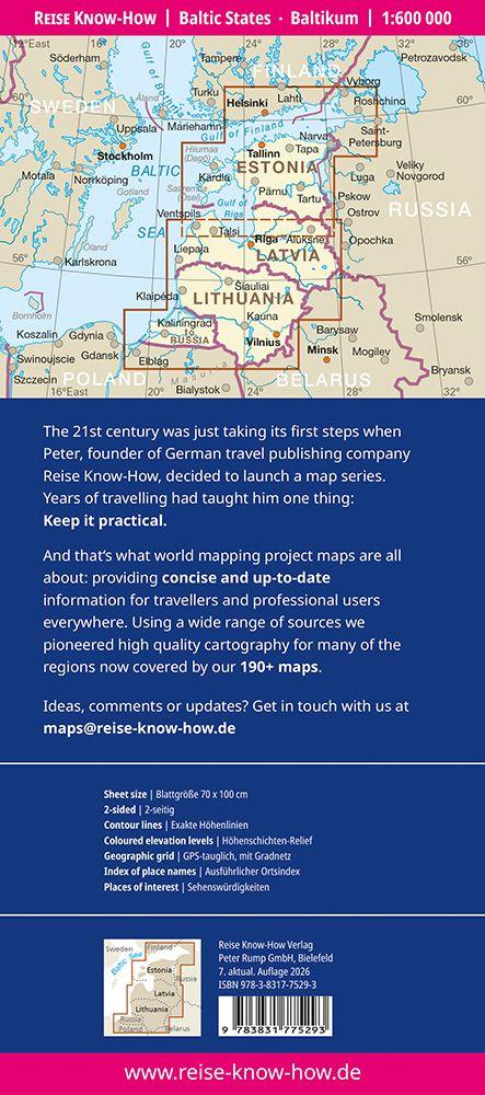 Beispielinhalt (Bild) Reise Know-How Landkarte Baltikum | Baltic States (1:600.000): Estland, Lettland, Litauen und Region Kaliningrad