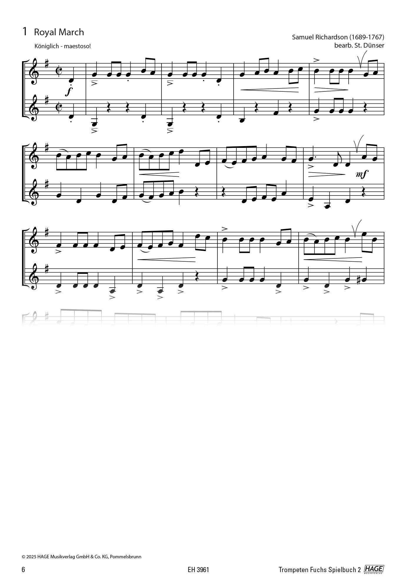 Beispielinhalt (Bild) Trompeten Fuchs Spielbuch, Band 2