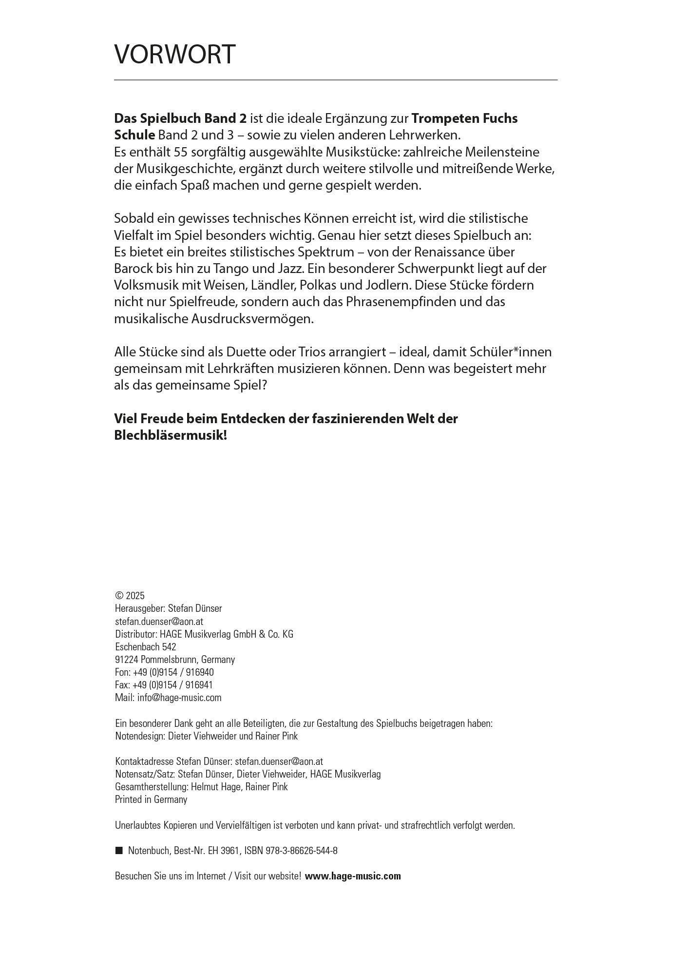 Beispielinhalt (Bild) Trompeten Fuchs Spielbuch, Band 2