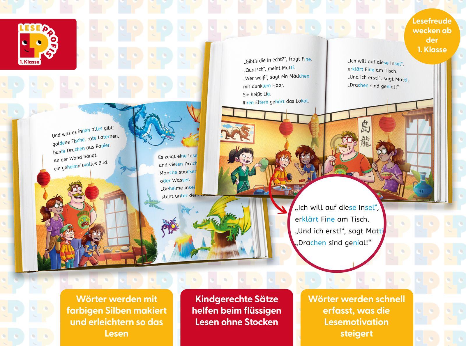 Beispielinhalt (Bild) Leseprofis - Silbe-für-Silbe: Das Geheimnis der Dracheninsel, 1. Klasse