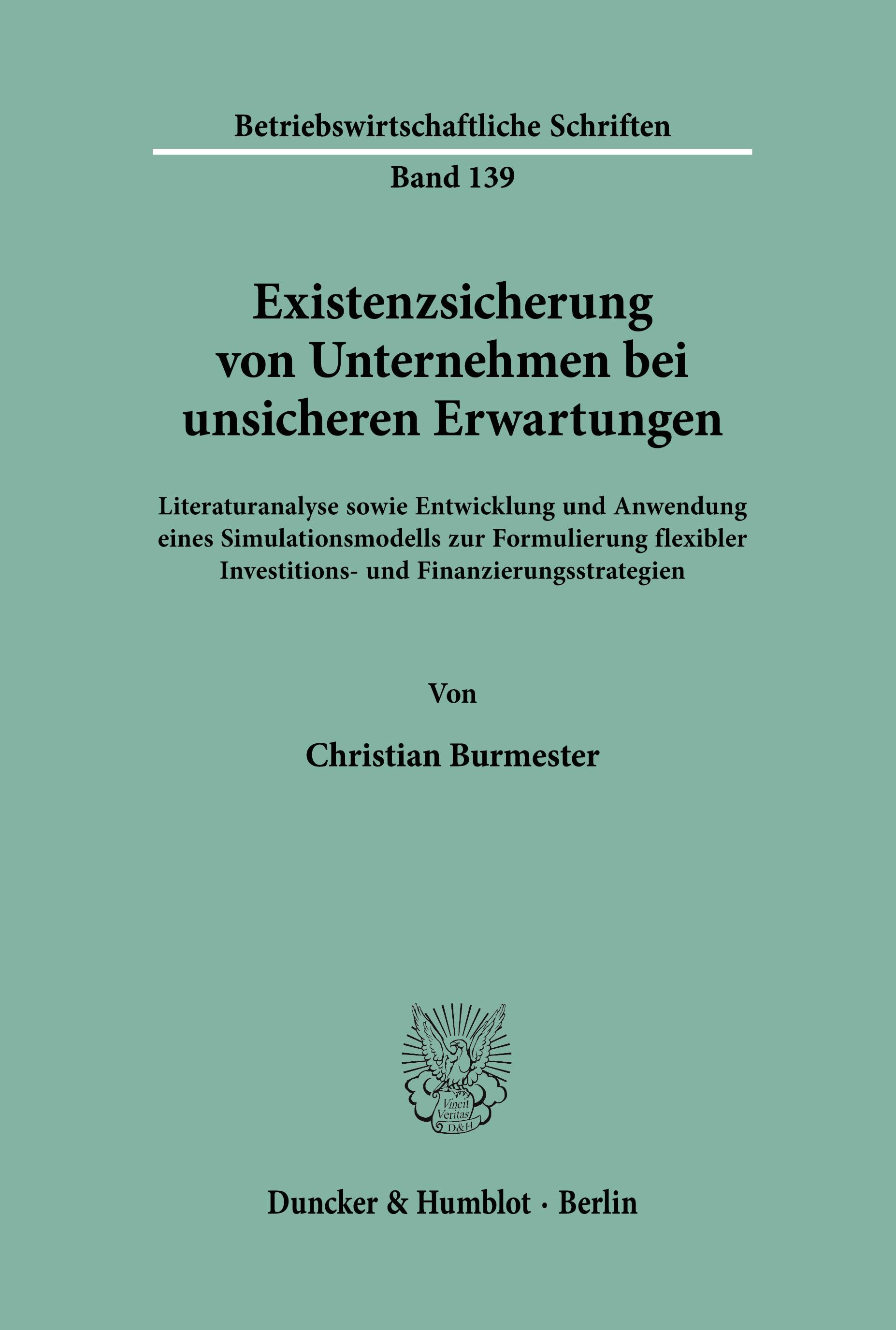 Vorderes Coverbild Existenzsicherung von Unternehmen bei unsicheren Erwartungen.